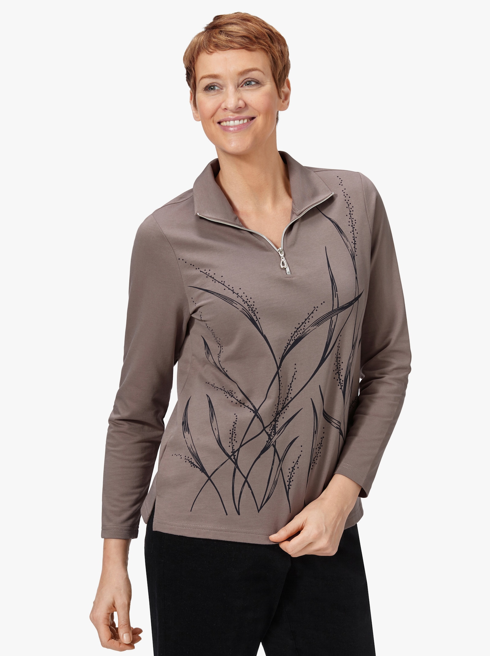 Sweatshirt mit Motiv-Druck - taupe-gemustert