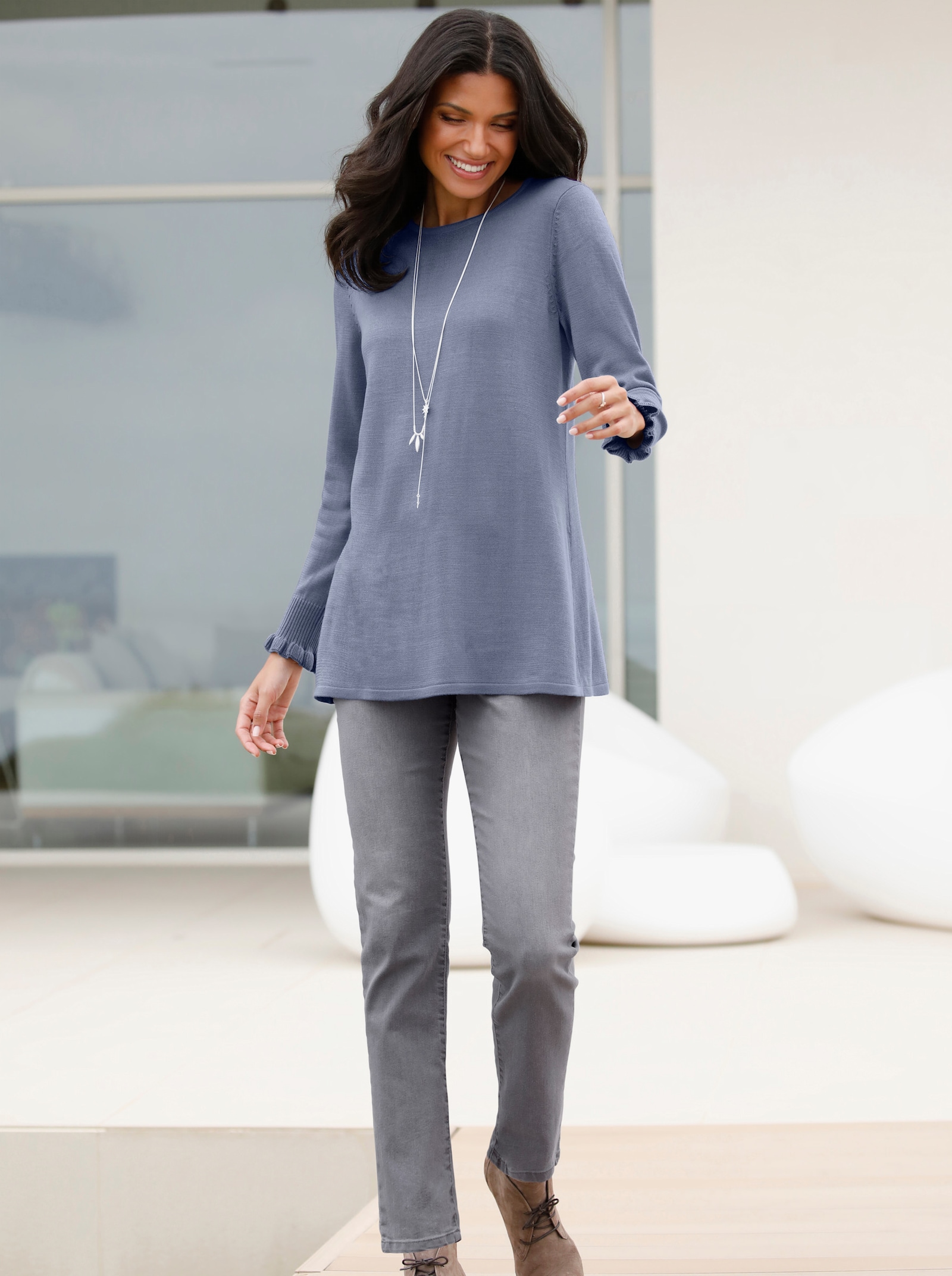 Stretch-Jeans in Used-Optik - grey-denim