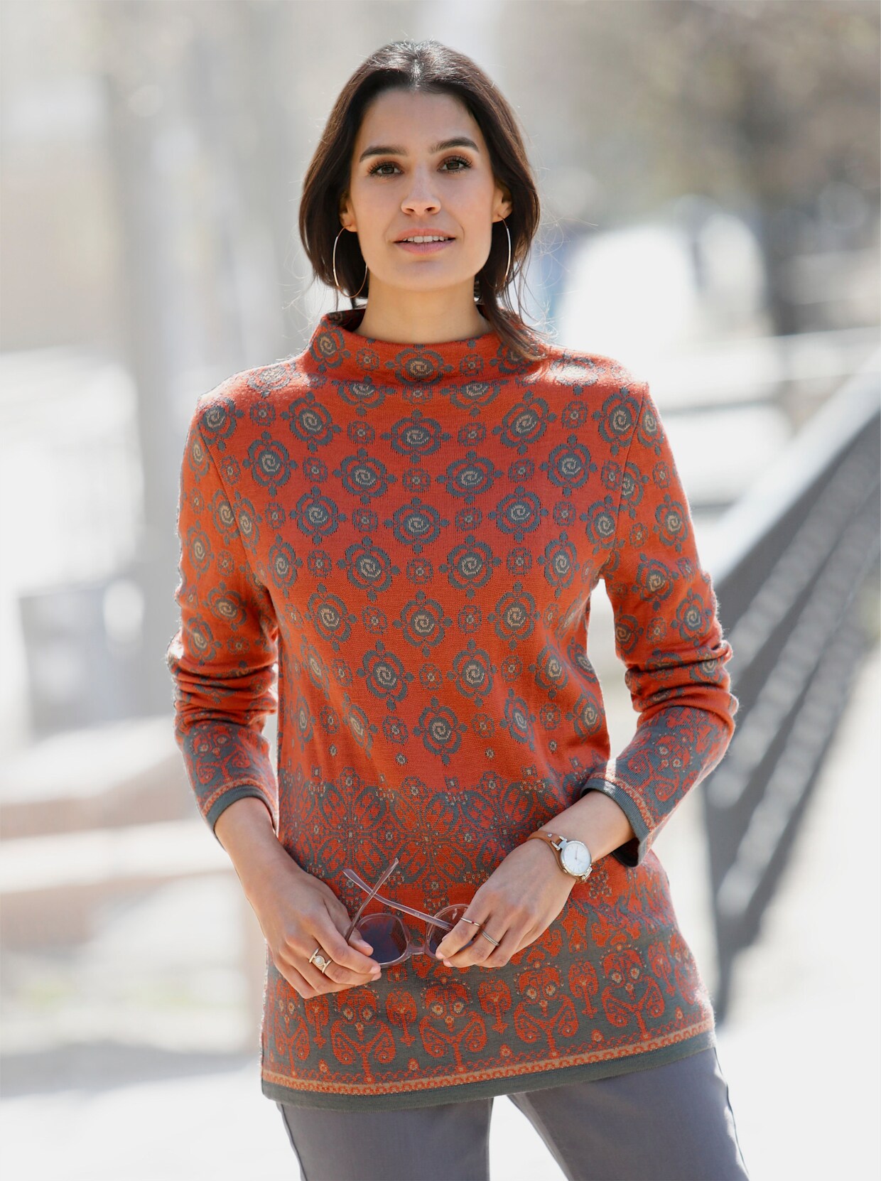 Jacquardpullover - terra-gemustert