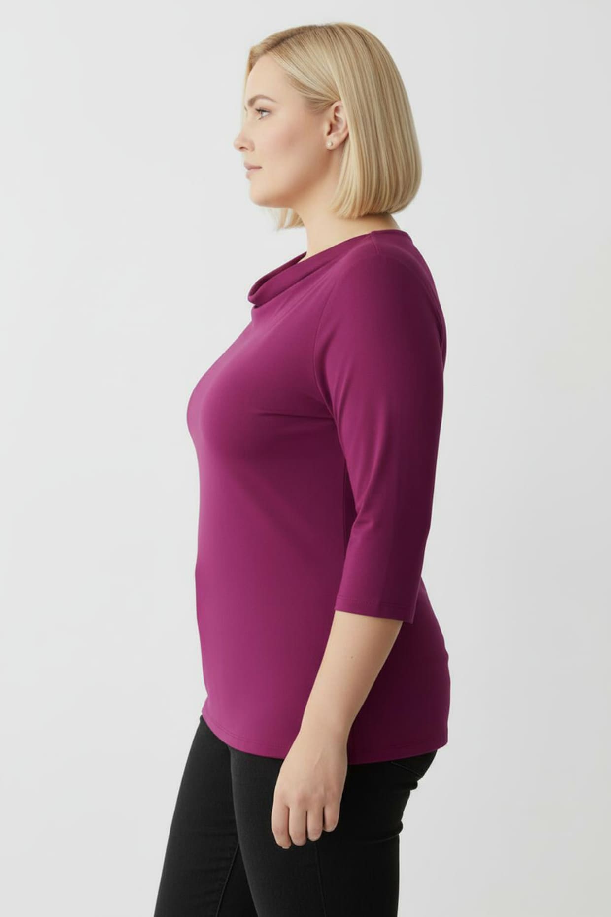 Wasserfallshirt mit 3/4-langen Ärmeln - magenta