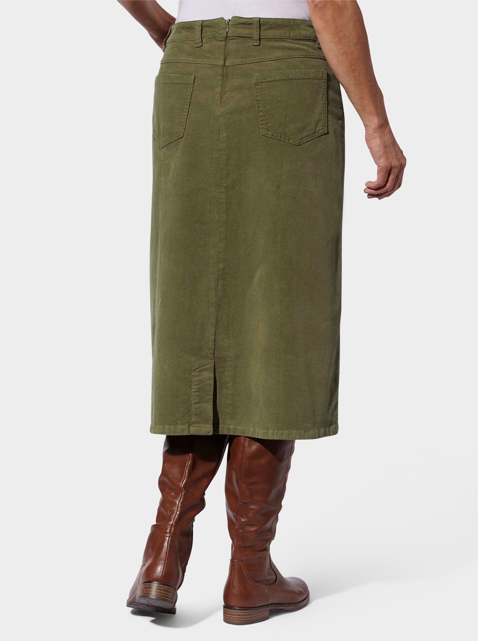 Kordová sukně s ozdobnou knoflíkovou lištou - olivová