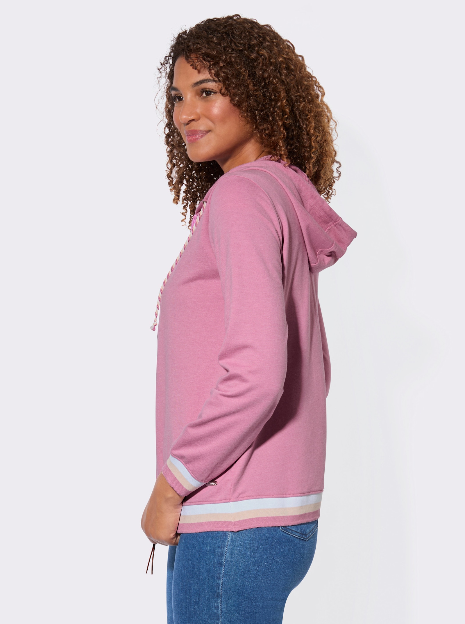 Shirtjacke mit Kontrast-Rippbündchen - altrosa