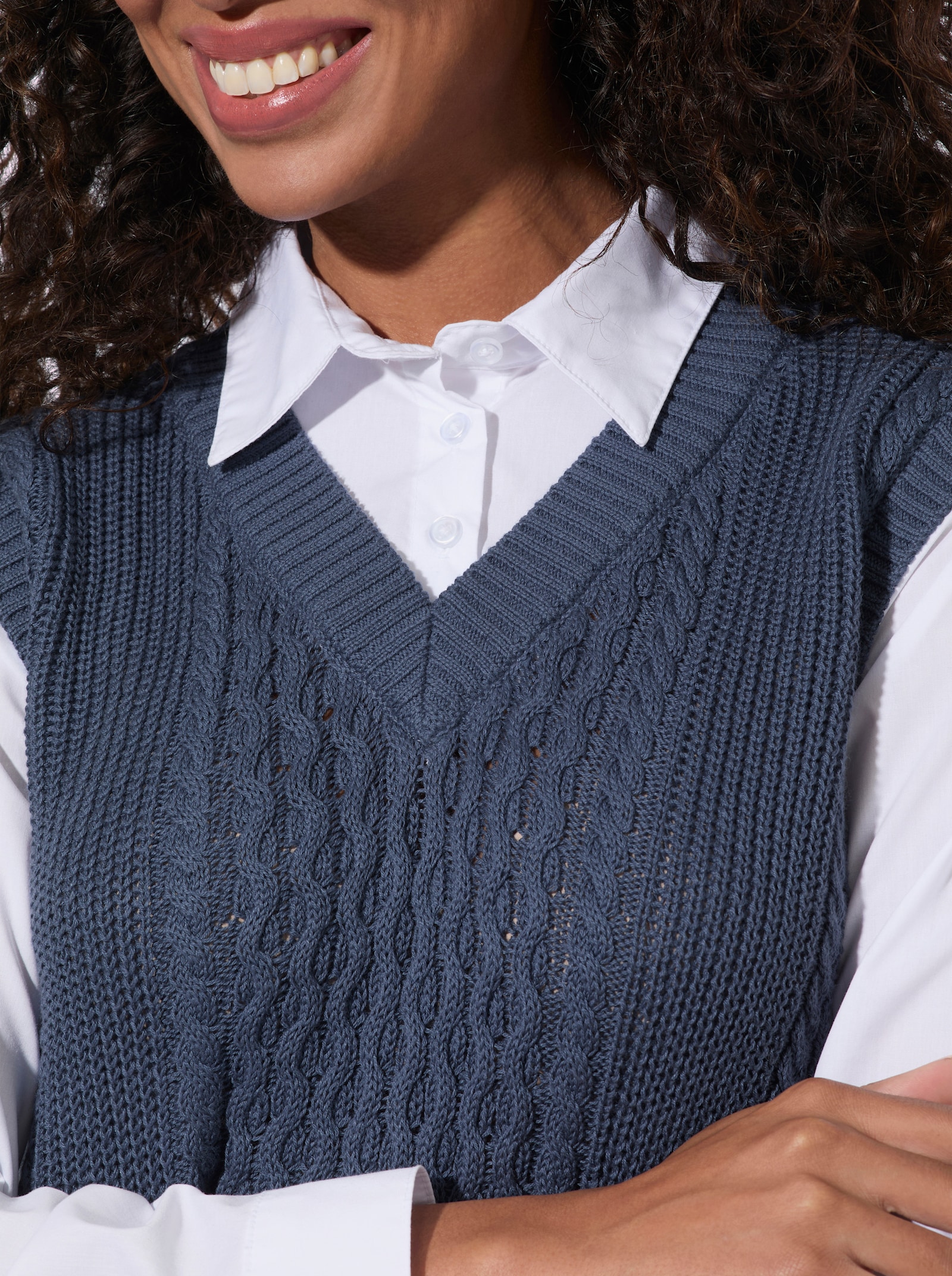  2-in-1-Pullunder mit V-Ausschnitt - rauchblau-ecru