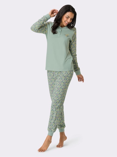 Schlafanzug mit Raglanärmeln - kalkmint-bedruckt