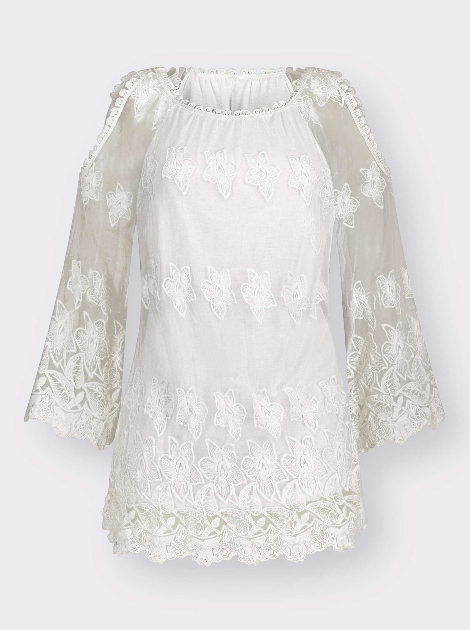 Spetsblus med vågig fåll - vit