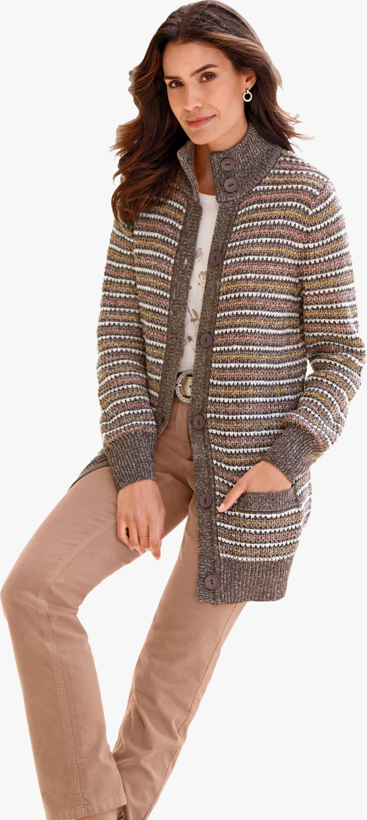Strickjacke - dunkeltaupe-ecru-meliert