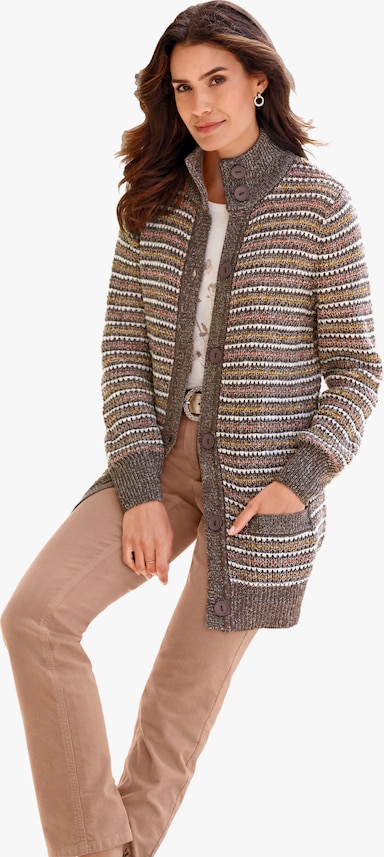 Strickjacke - dunkeltaupe-ecru-meliert