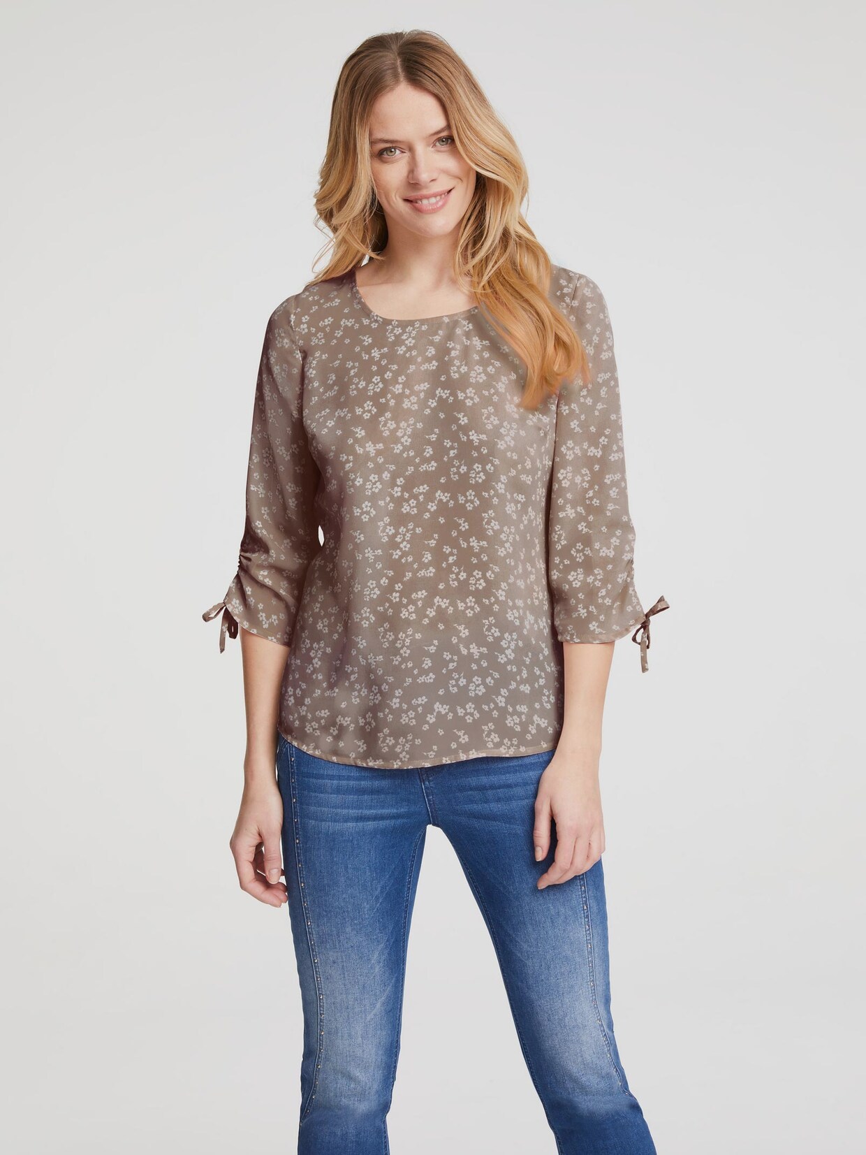 Linea Tesini Druckbluse - helltaupe-offwhite