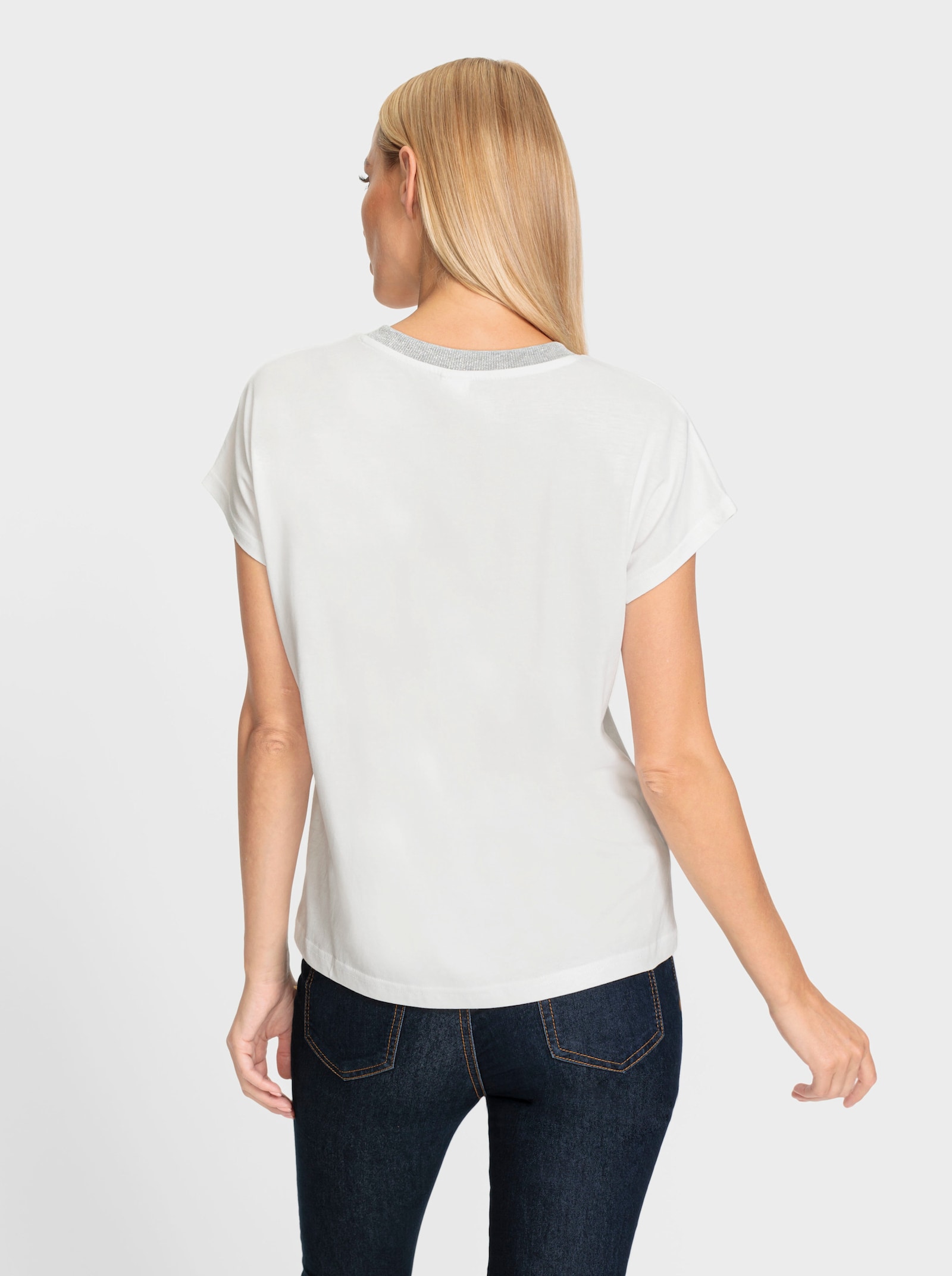 heine V-Shirt mit überschnittenen Schultern - ecru