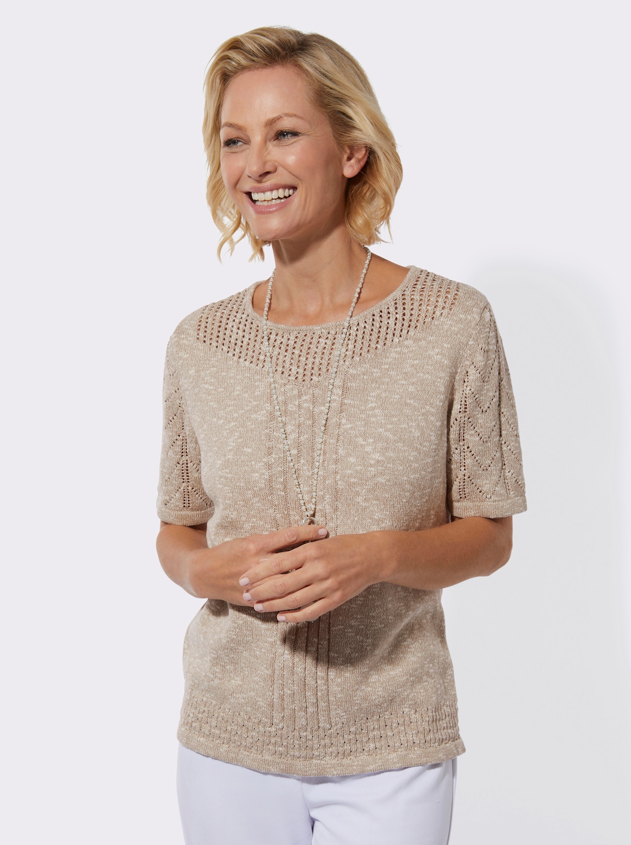 Ajourpullover - sesam-ecru-meliert