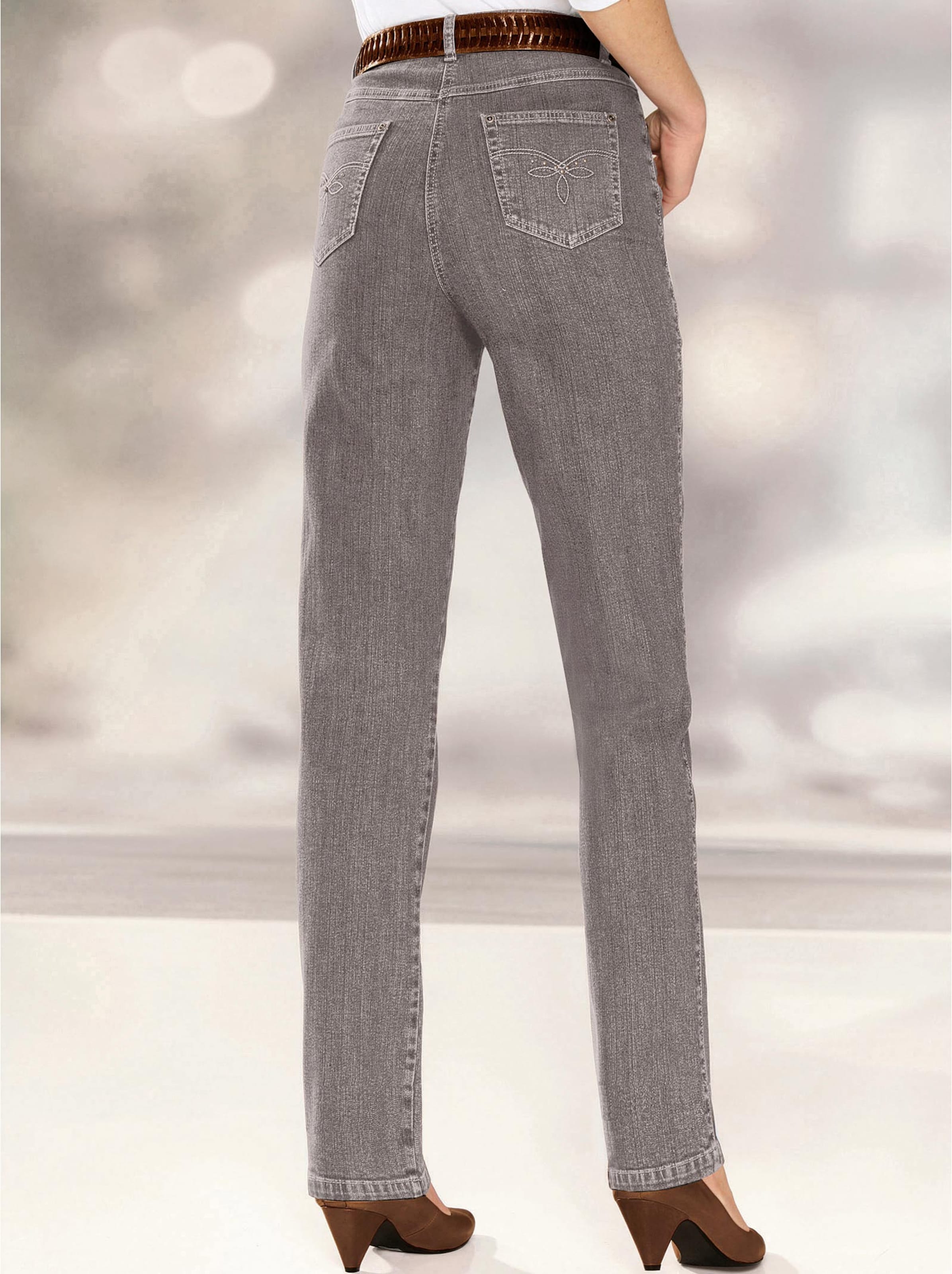 Damenmode Jeans 5-Pocket-Jeans in taupe-denim 