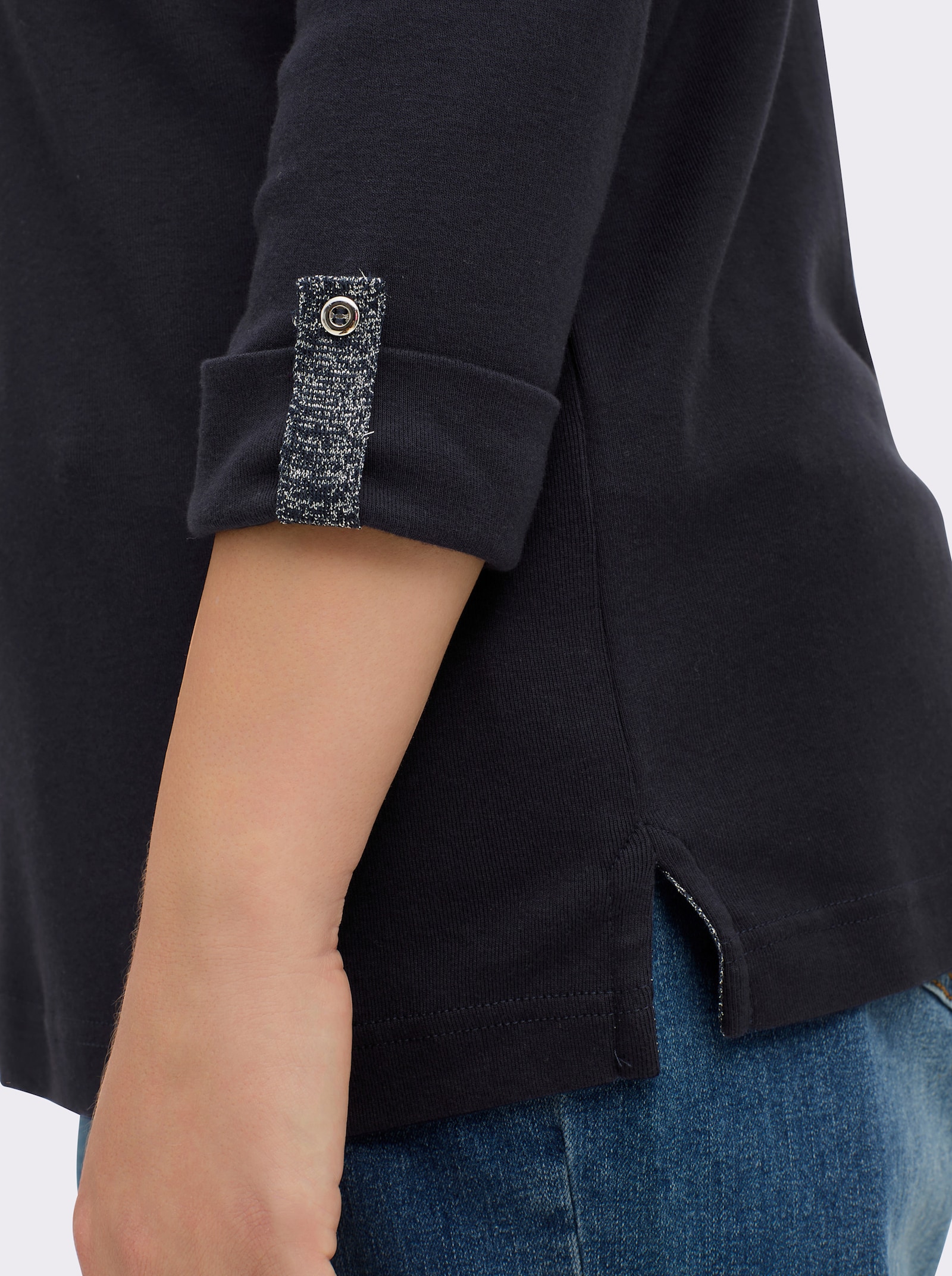 3/4-Arm-Shirt mit Glitzer-Details - marine