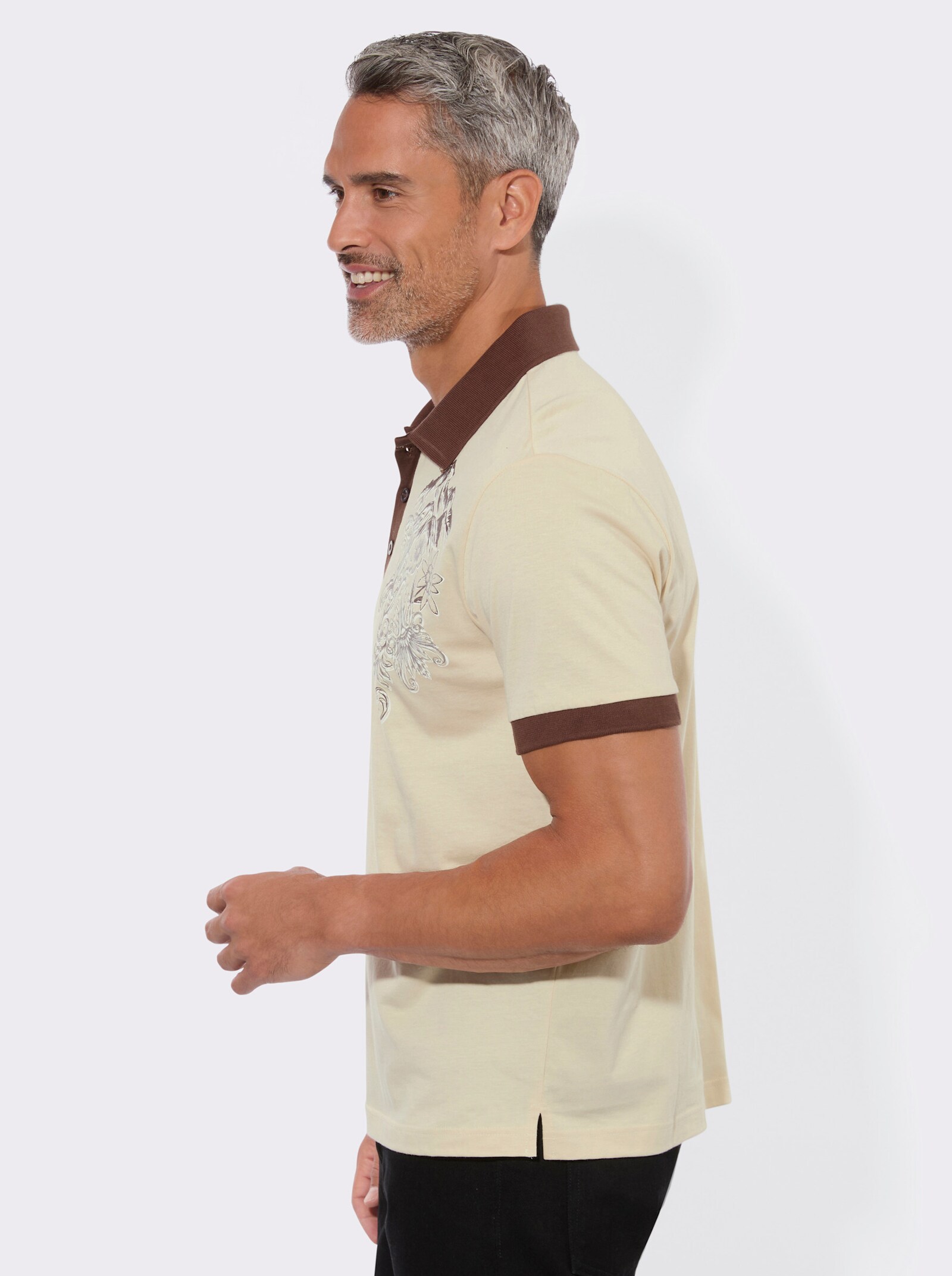 Poloshirt in Kontrast-Verarbeitung - sand-schoko