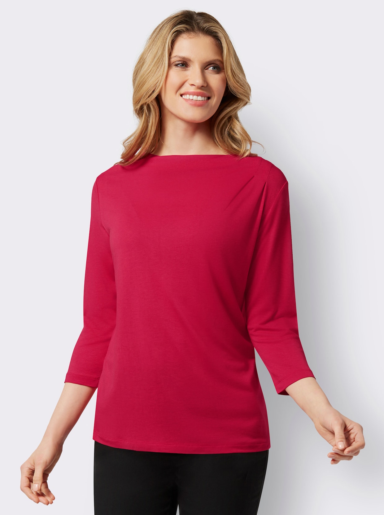 Shirt met cascadehals - aardbei