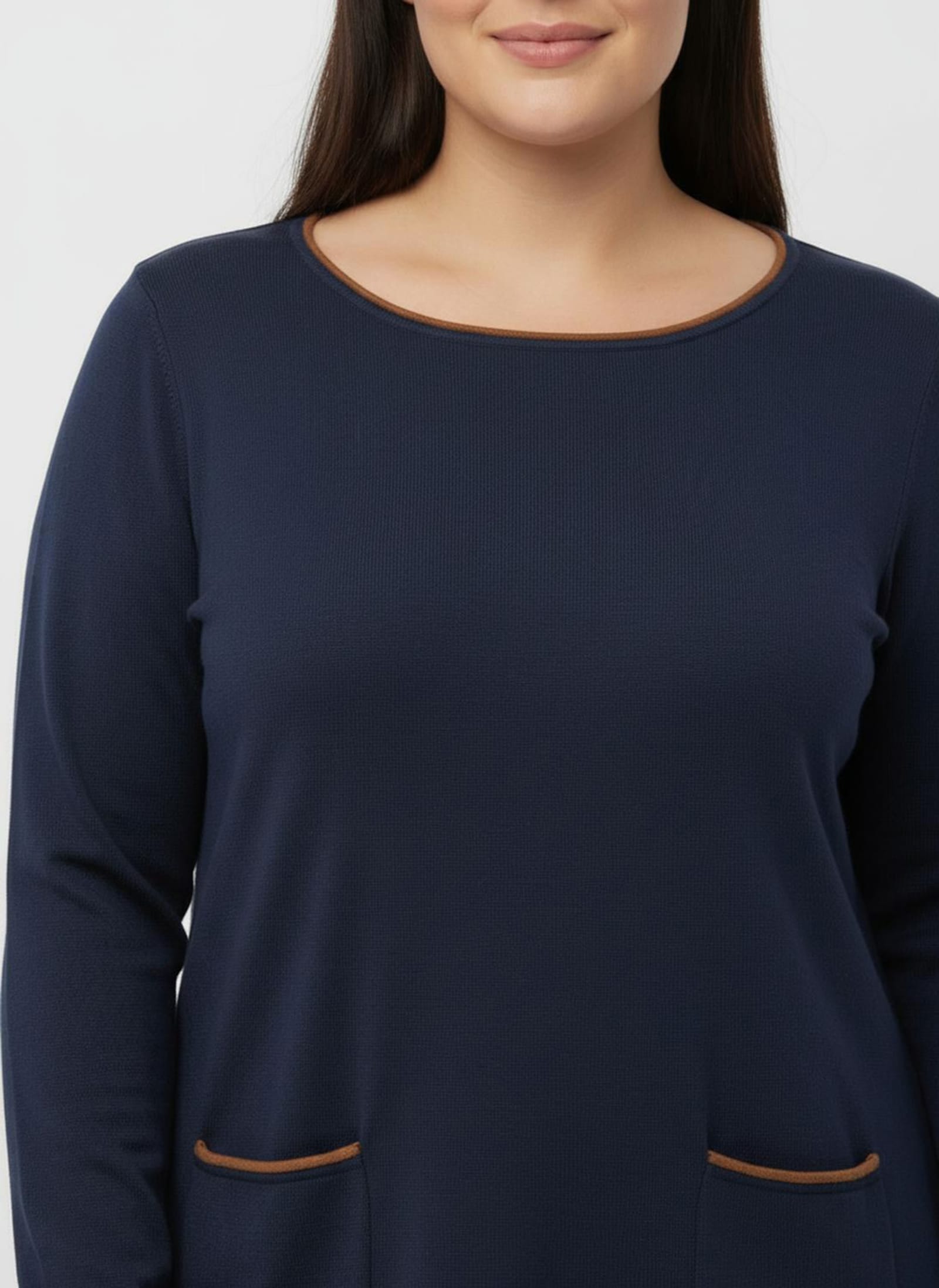 Longpullover mit Kontrast-Rollsaum - dunkelblau