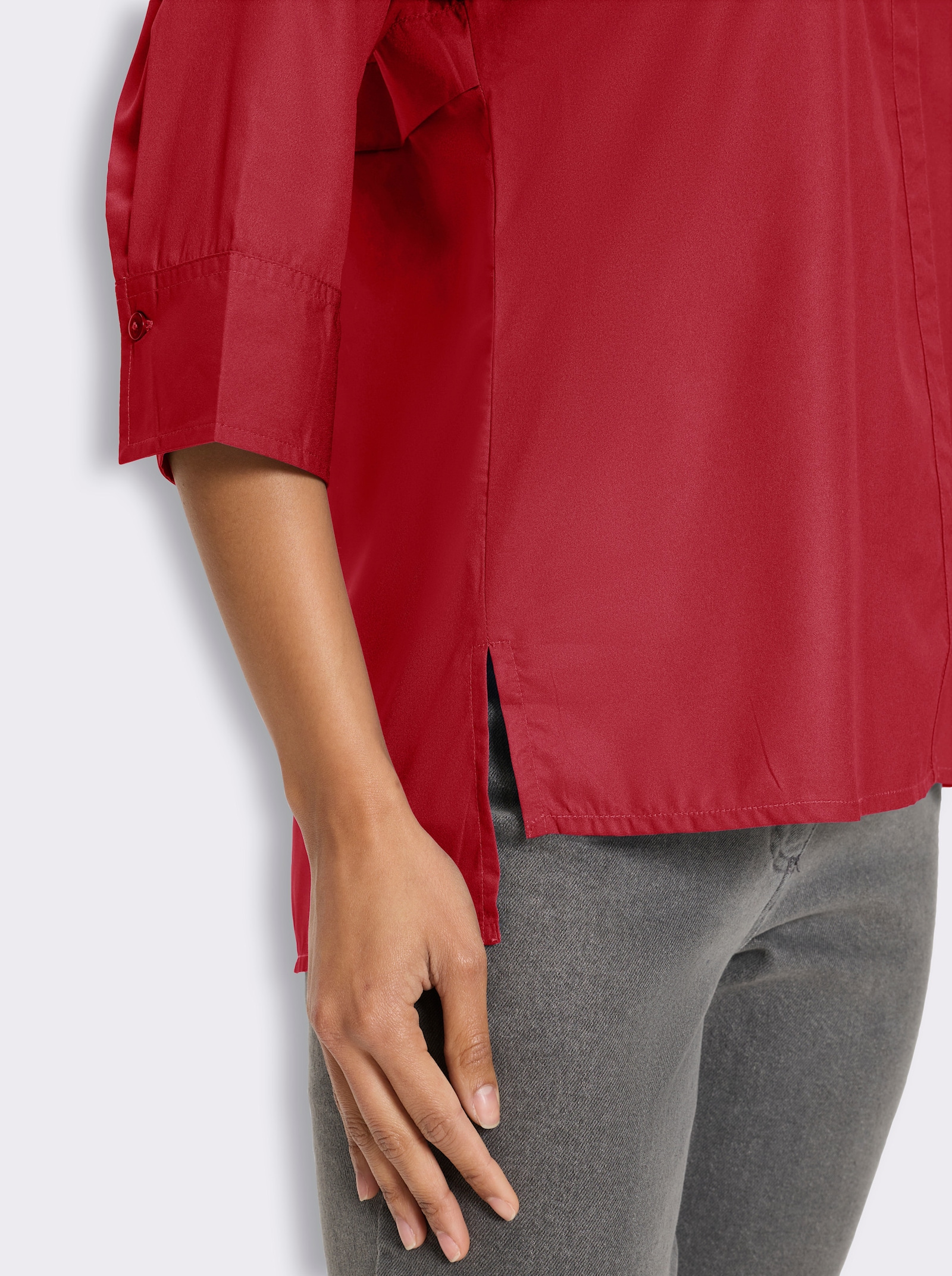 Longbluse mit Falte im Rückteil - erdbeere