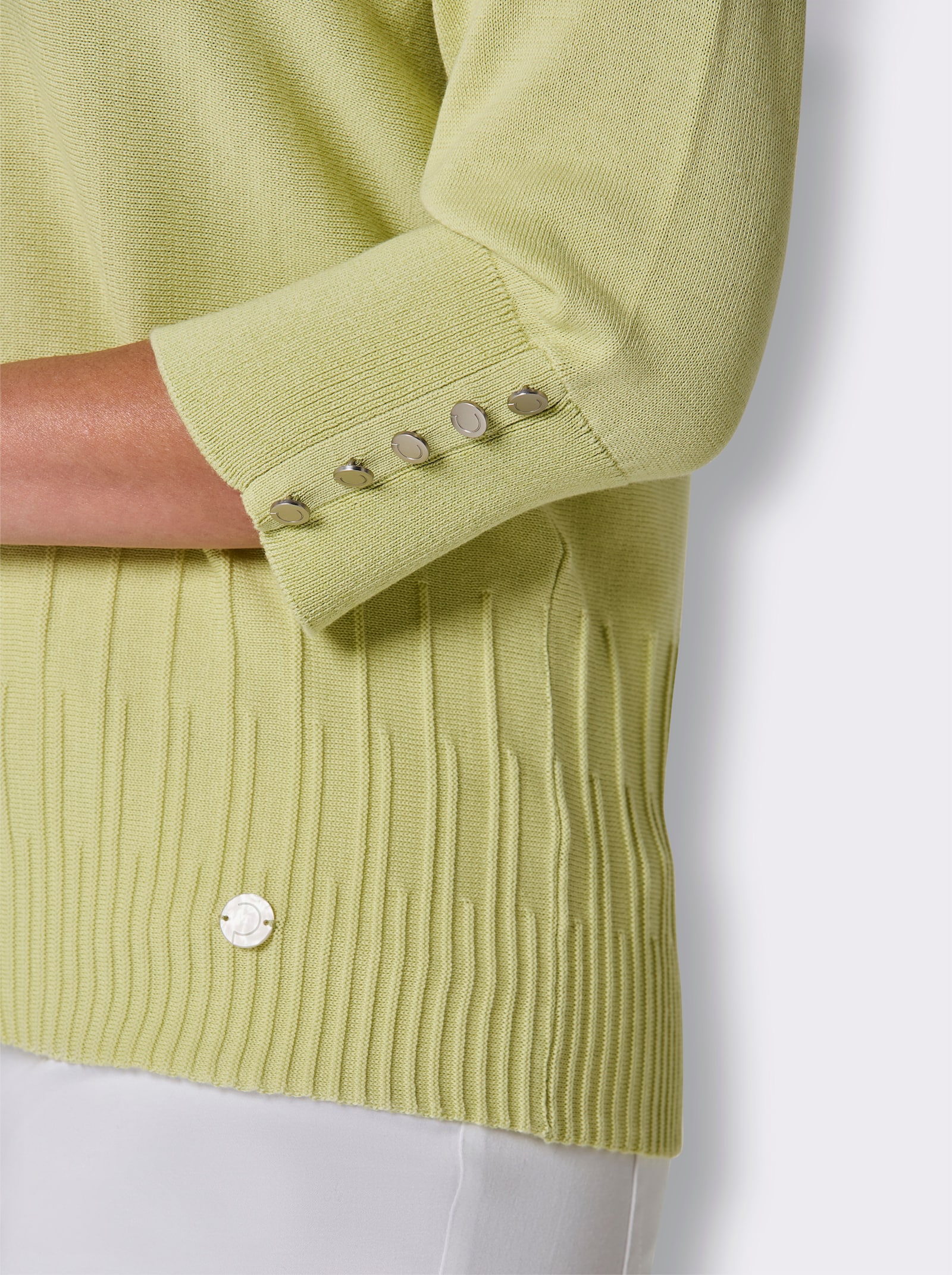 CREATION L PREMIUM Polopullover aus Querstrick - pistazie