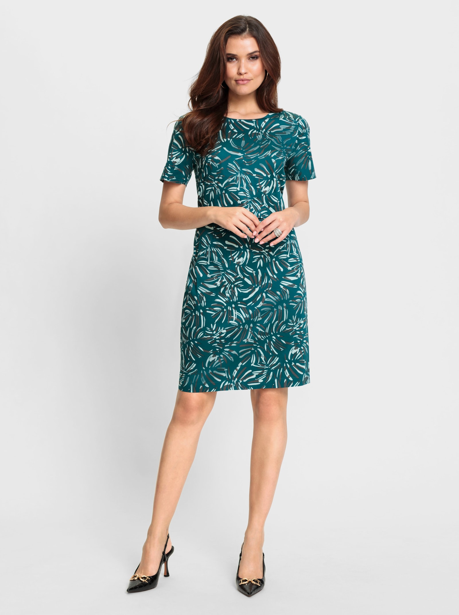 Druckkleid in Baumwoll-Webqualität - petrol-graphit-bedruckt