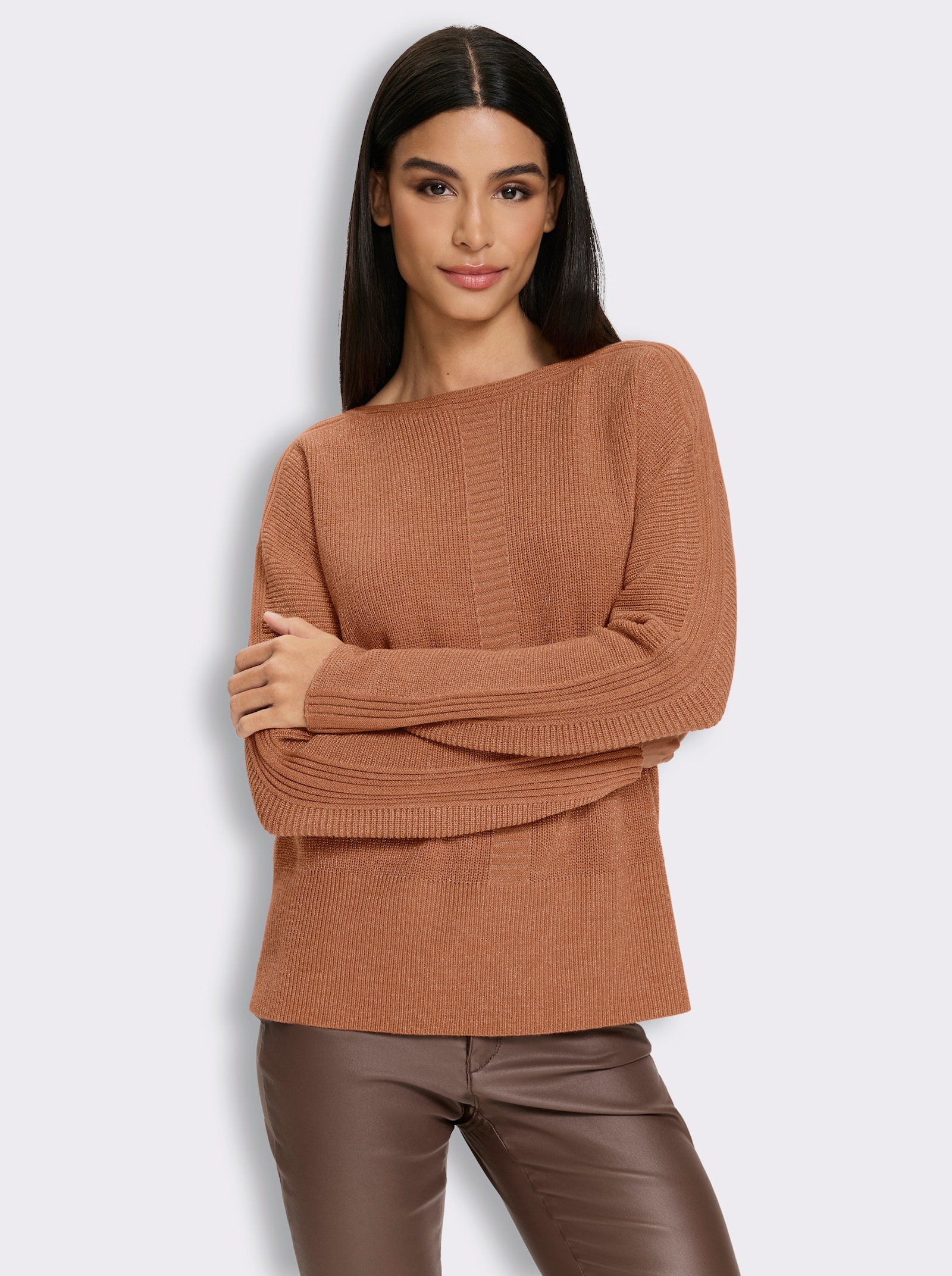 heine Langarm-Pullover mit Zierstreifen - papaya