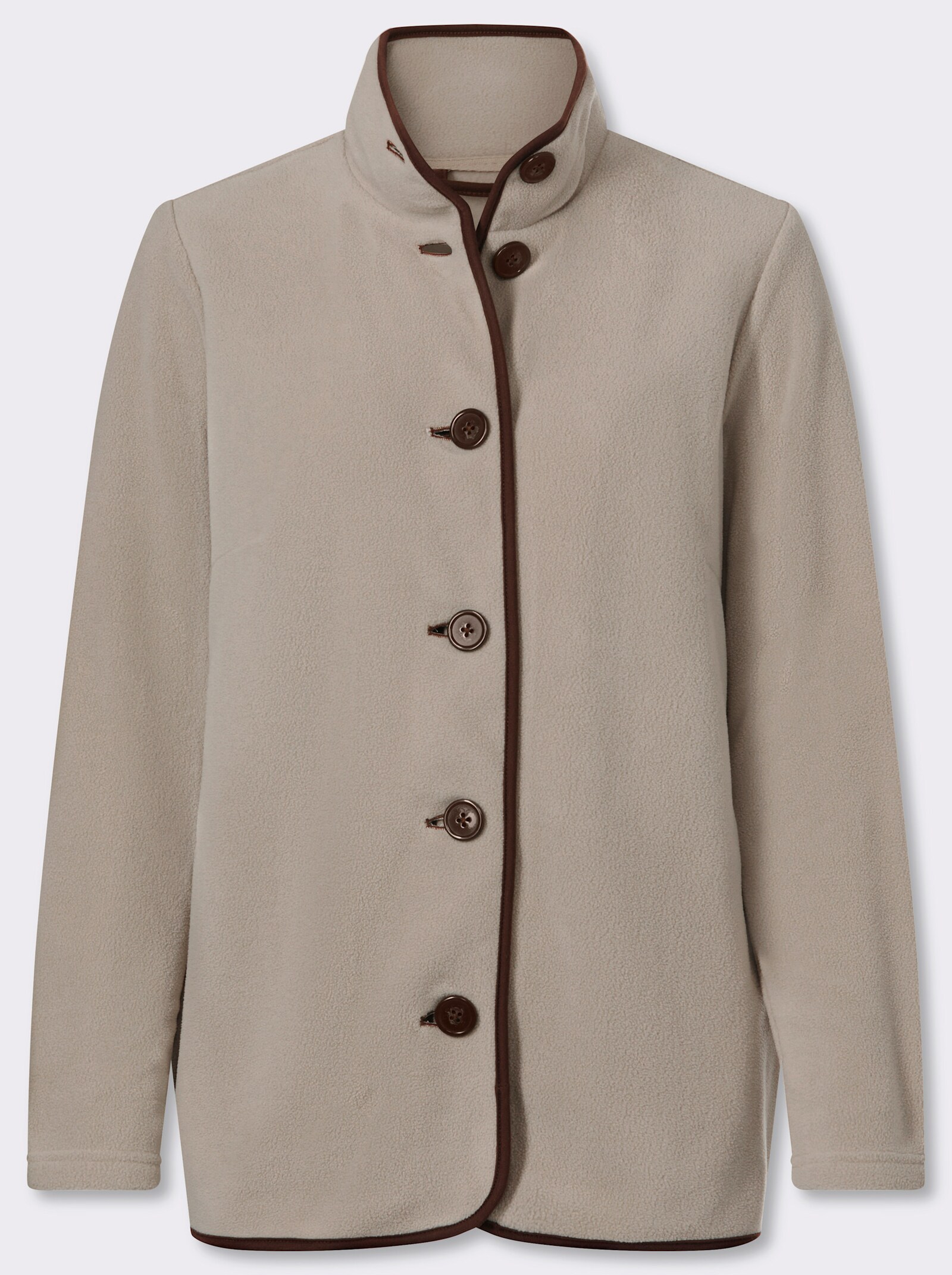 Fleecejacke mit Kontrast-Paspeln - sesam