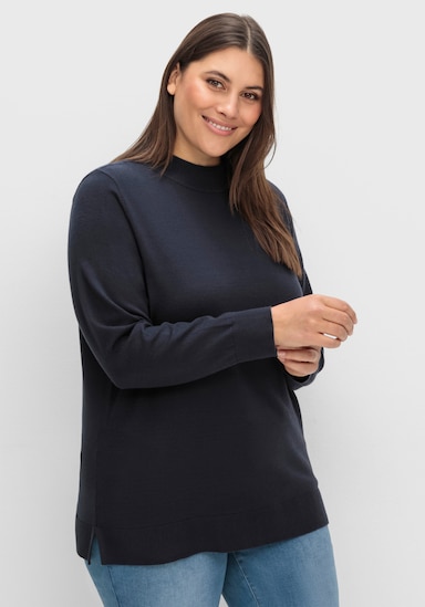 sheego Feinstrickpullover mit Stehkragen - tiefblau