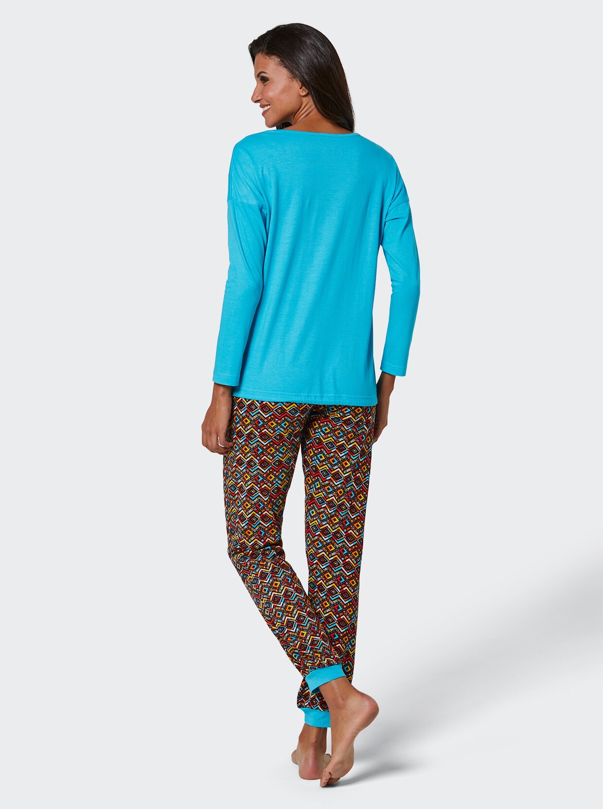 wäschepur Pyjama - turquoise/zwart bedrukt