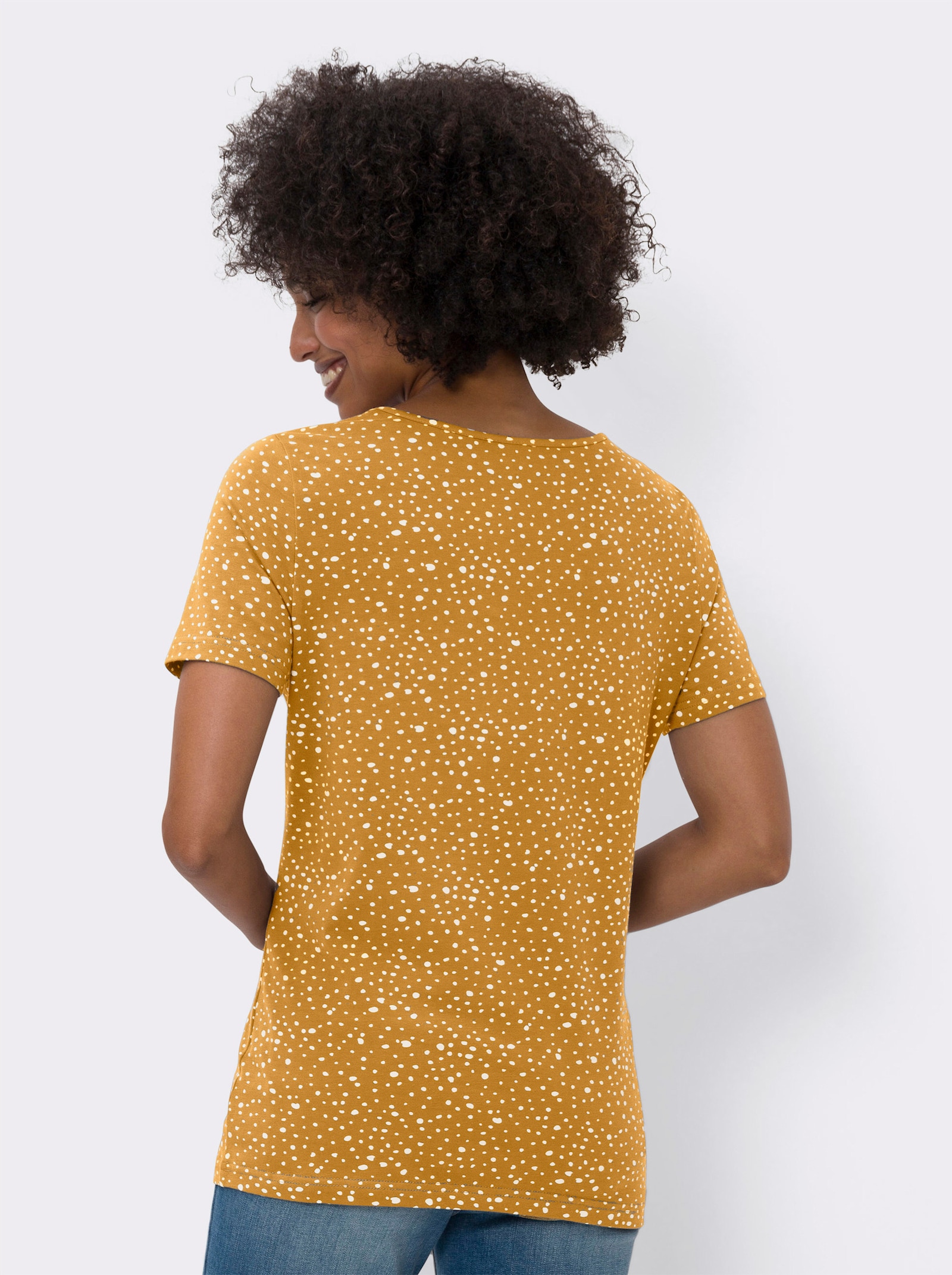 heine Print-Shirt mit Cut-out-Effekten - ocker-ecru-bedruckt