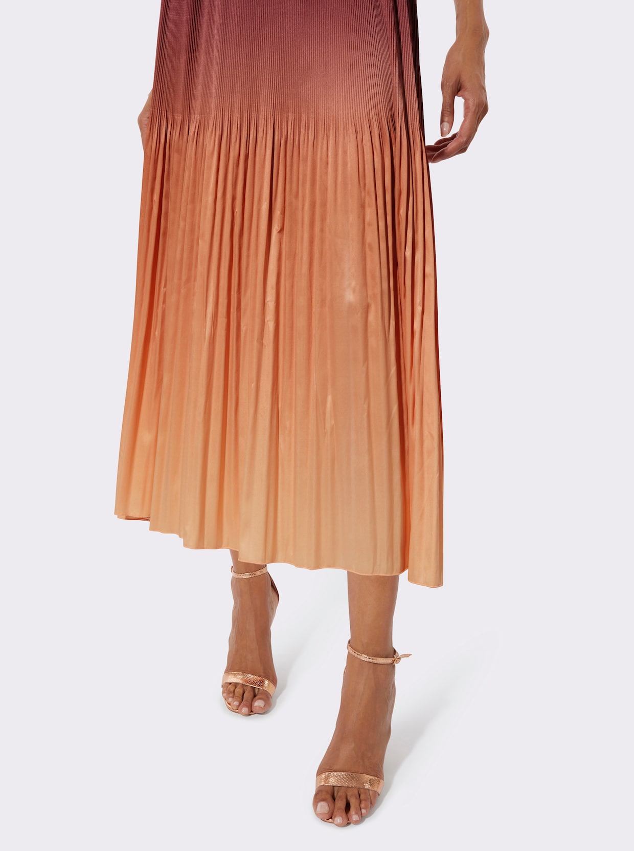 Plisseerock in Matt-Satin - burgund-apricot-bedruckt