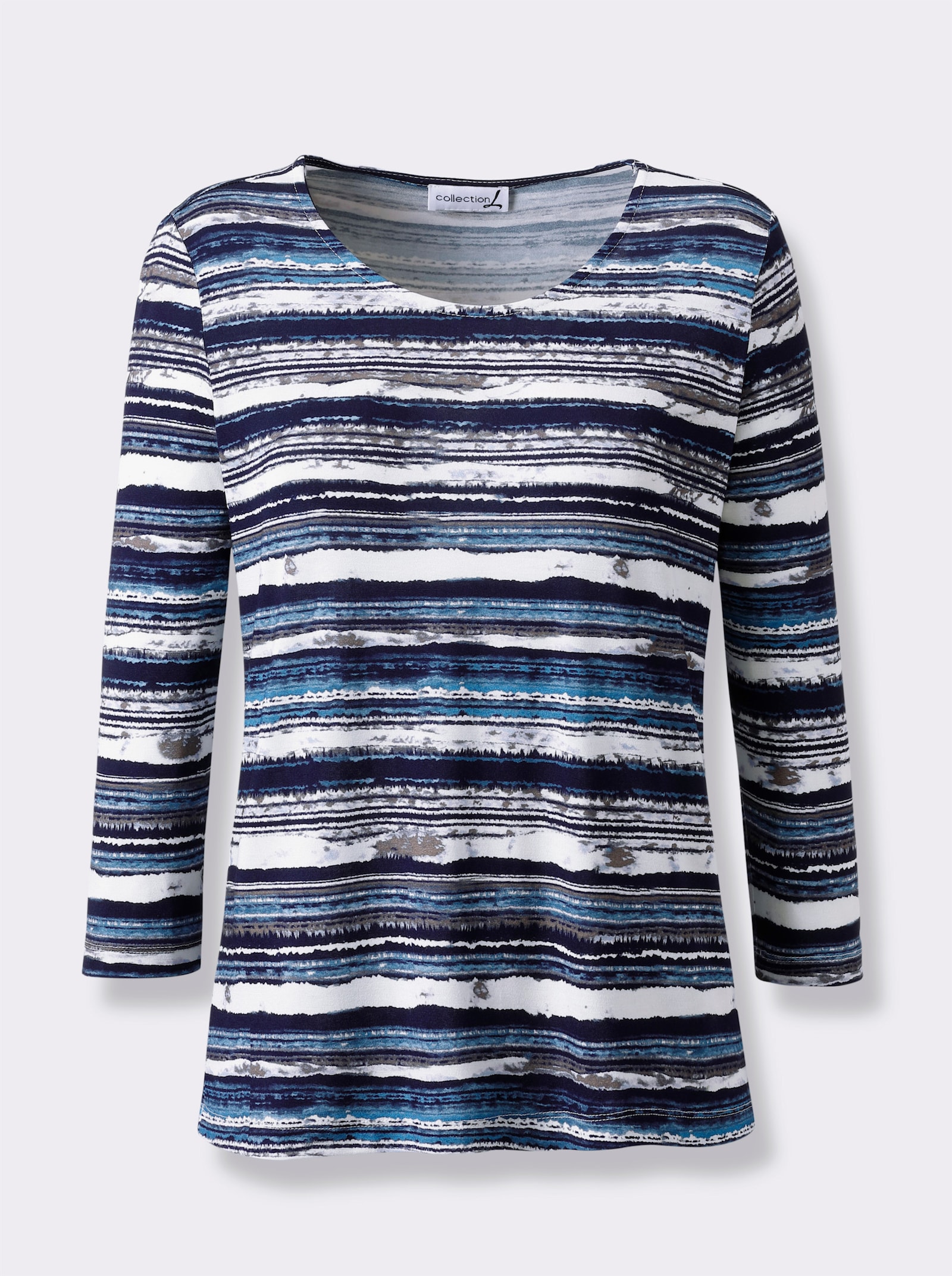 Rundhalsshirt mit 3/4-Ärmeln - eisblau-beige-bedruckt