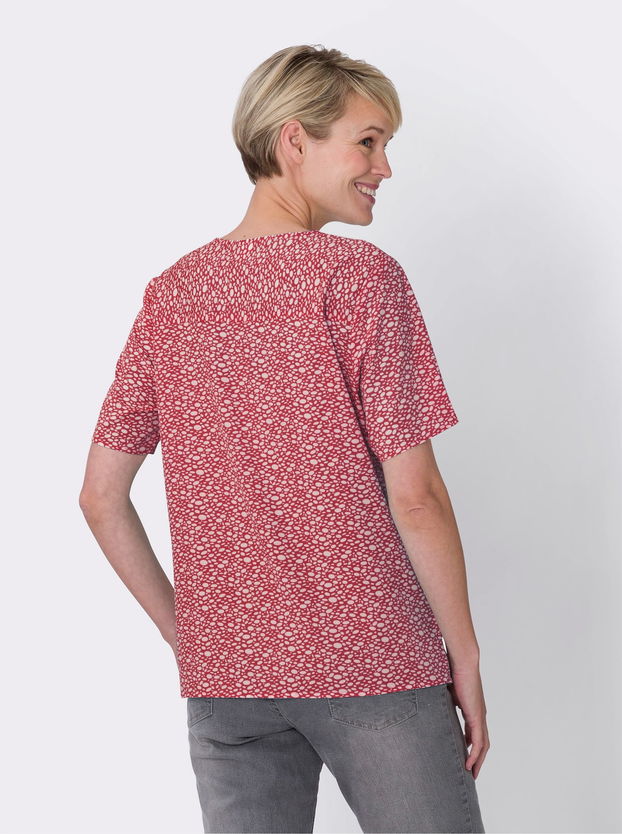 Comfortabele blouse - rood/wit geprint