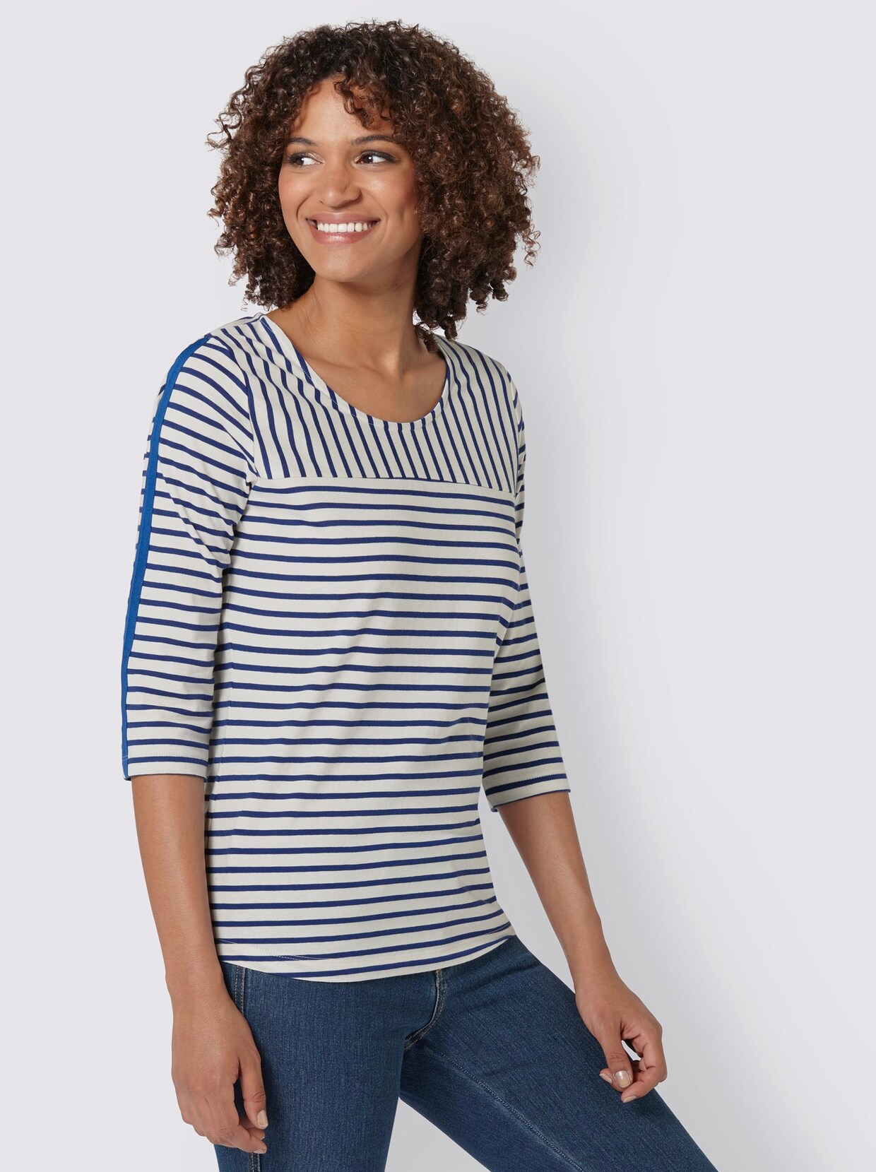 Rundhalsshirt - royal-weiß-gestreift