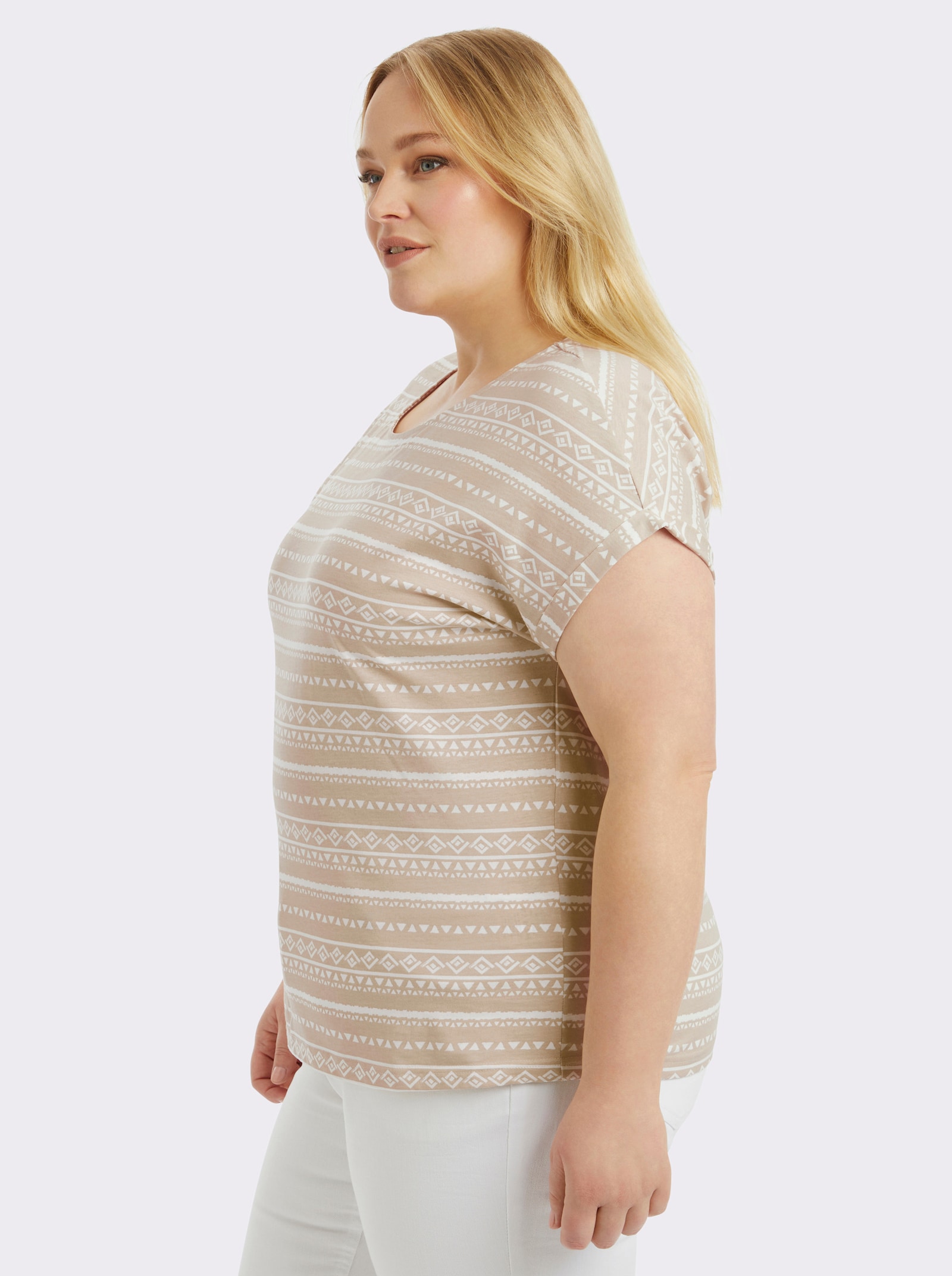 Print-Shirt mit Rundhals-Ausschnitt - beige-ecru-bedruckt