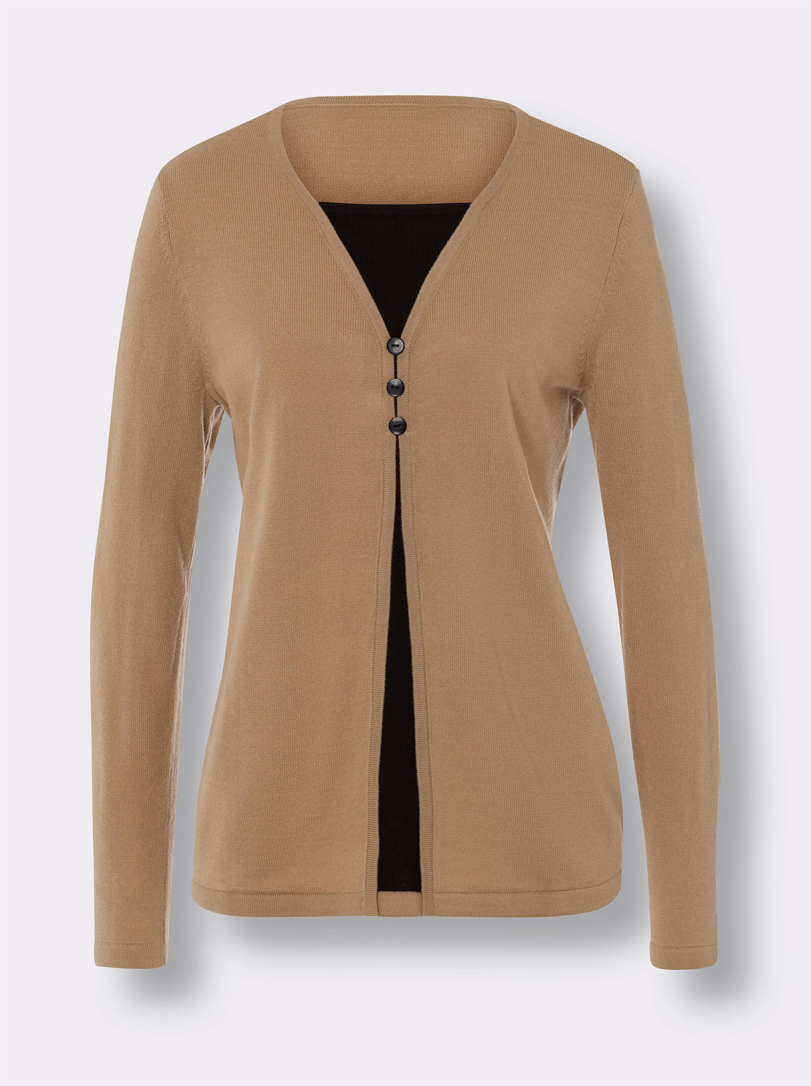 2-in-1-Pullover in Feinstrick-Qualität - camel-schwarz