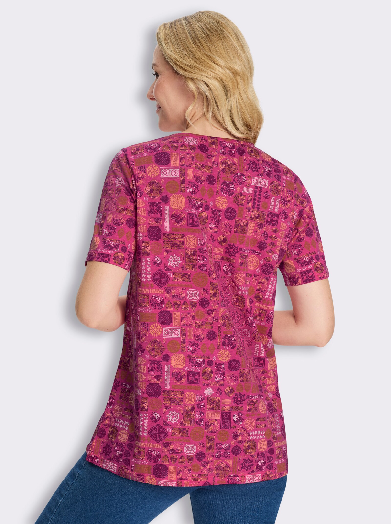 Longshirt - fuchsia-papaya-bedruckt