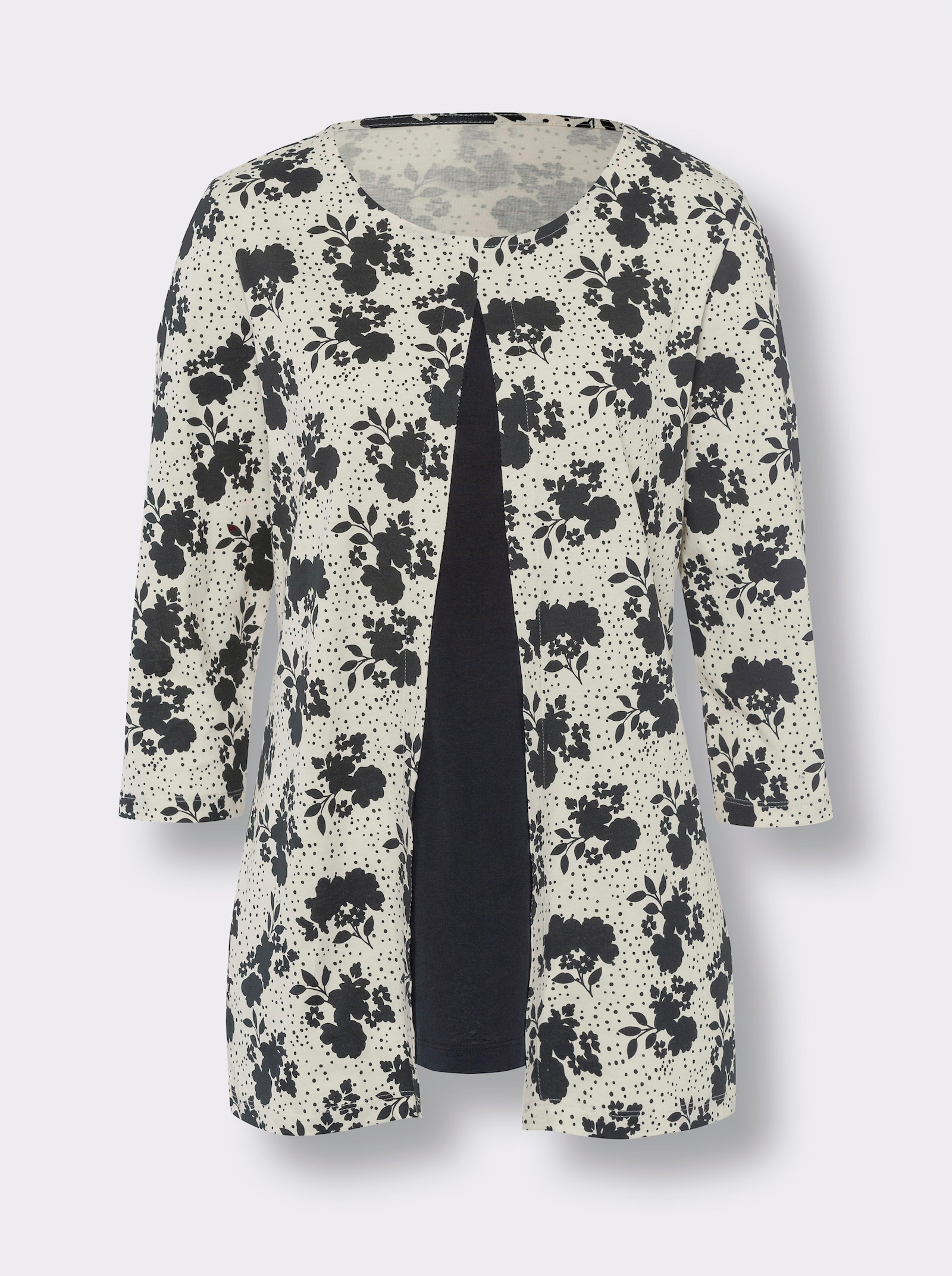 2-in-1-shirt in langer model - champagne/zwart bedrukt