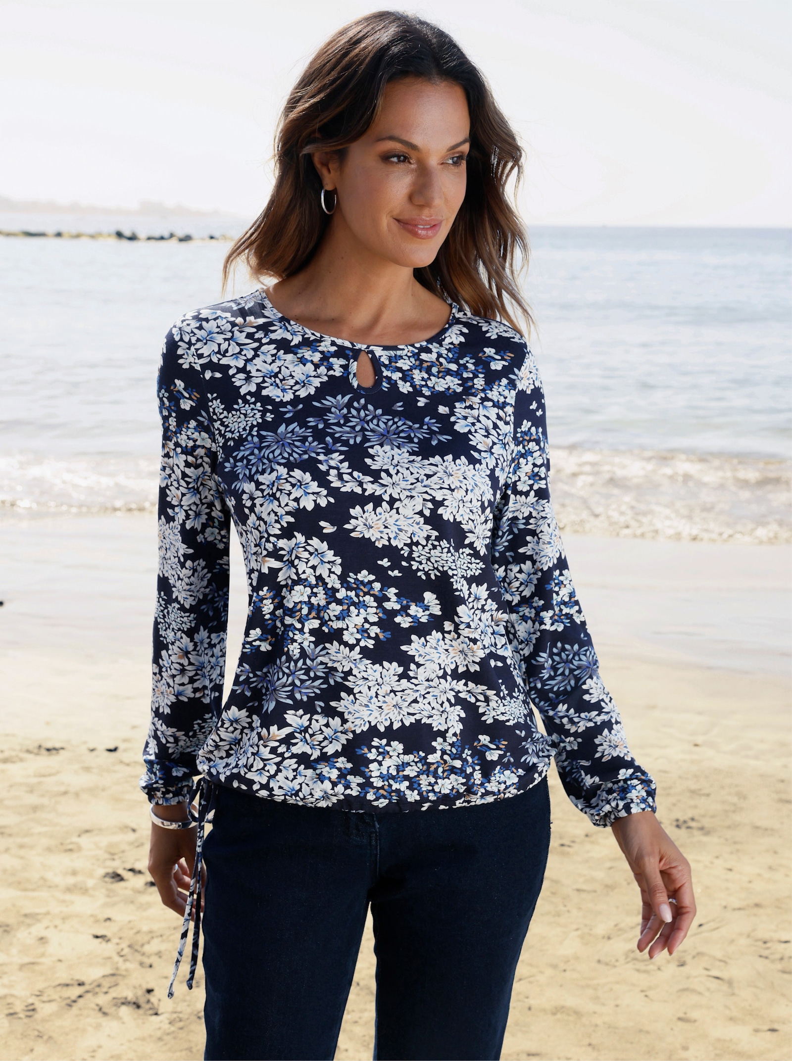 Print-Shirt - marine-ecru-bedruckt