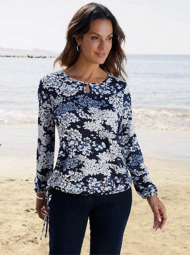 Print-Shirt - marine-ecru-bedruckt