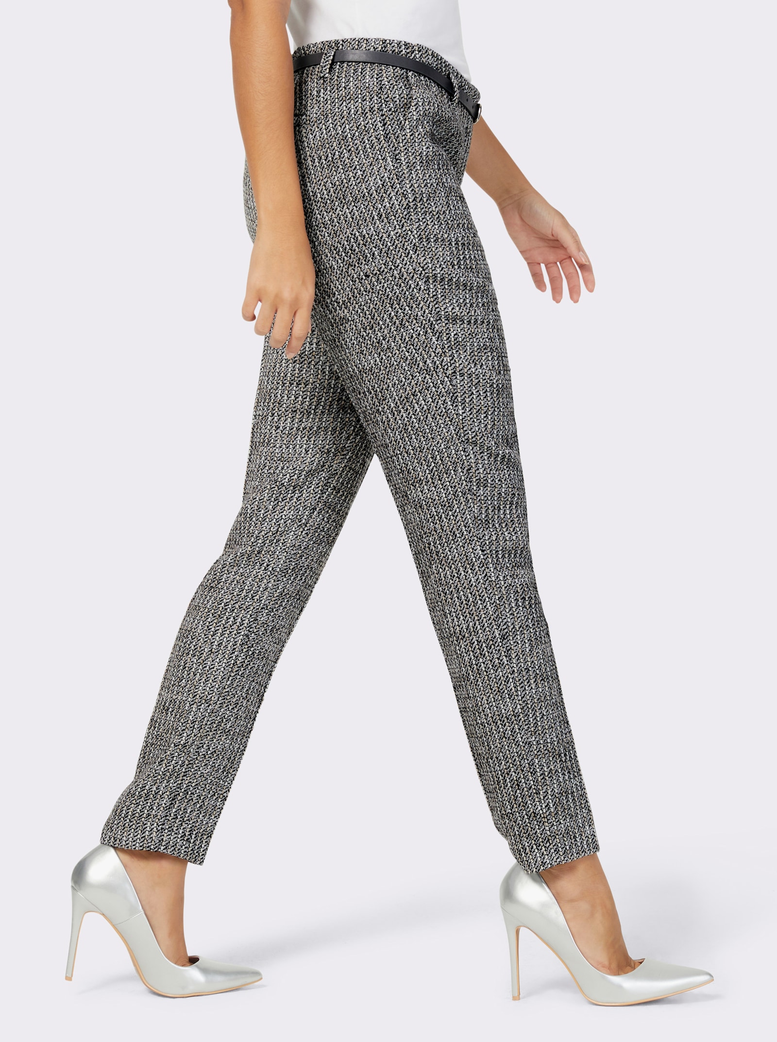 Hose in Tweed-Qualität - anthrazit-ecru-meliert