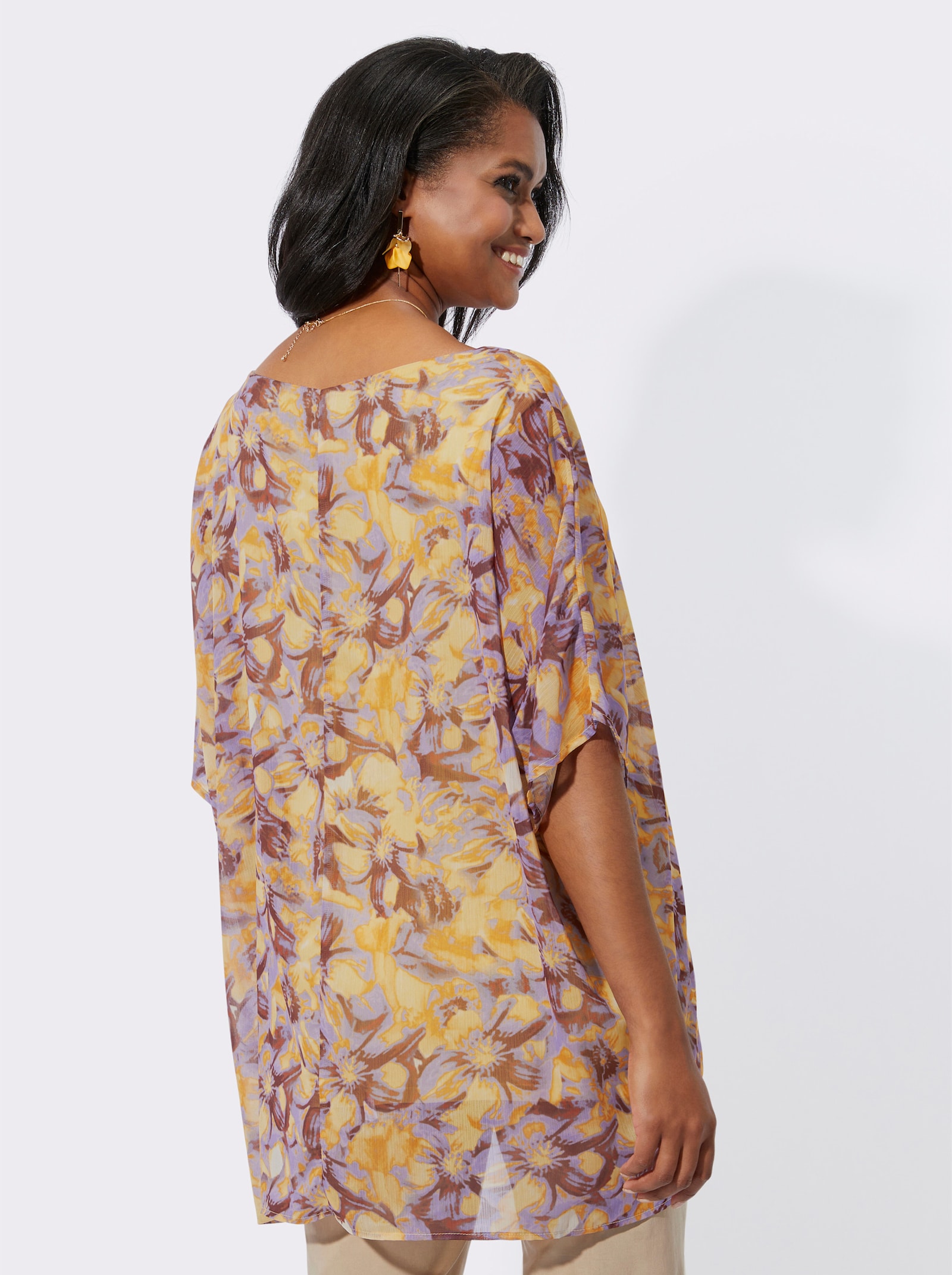 Tunika mit Pailletten-Verzierung - zitrone-gelb-bedruckt