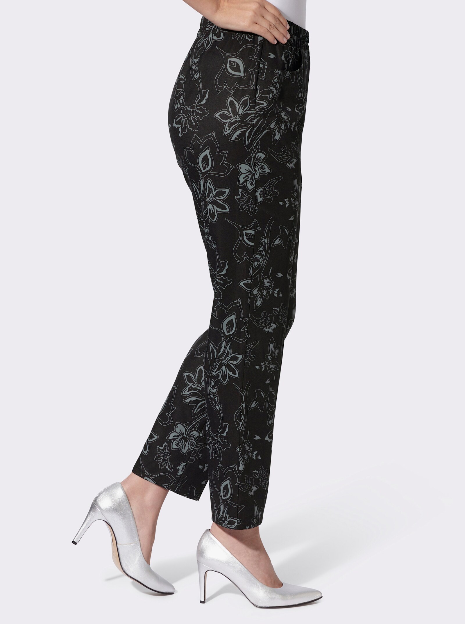 Schlupfhose mit Paisley-Print - schwarz-anthrazit-bedruckt