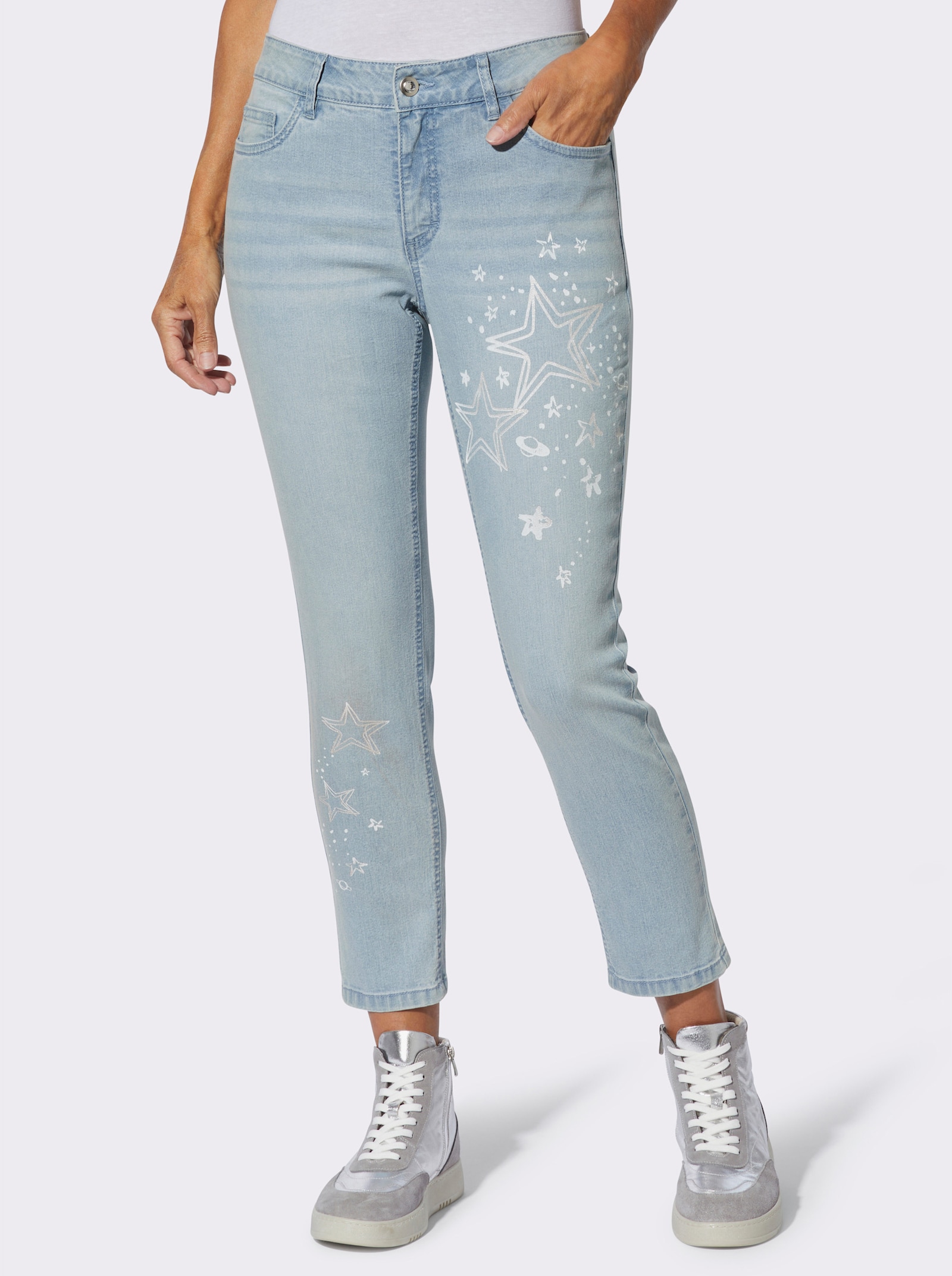 7/8-Jeans mit Sternen-Print - blue-bleached