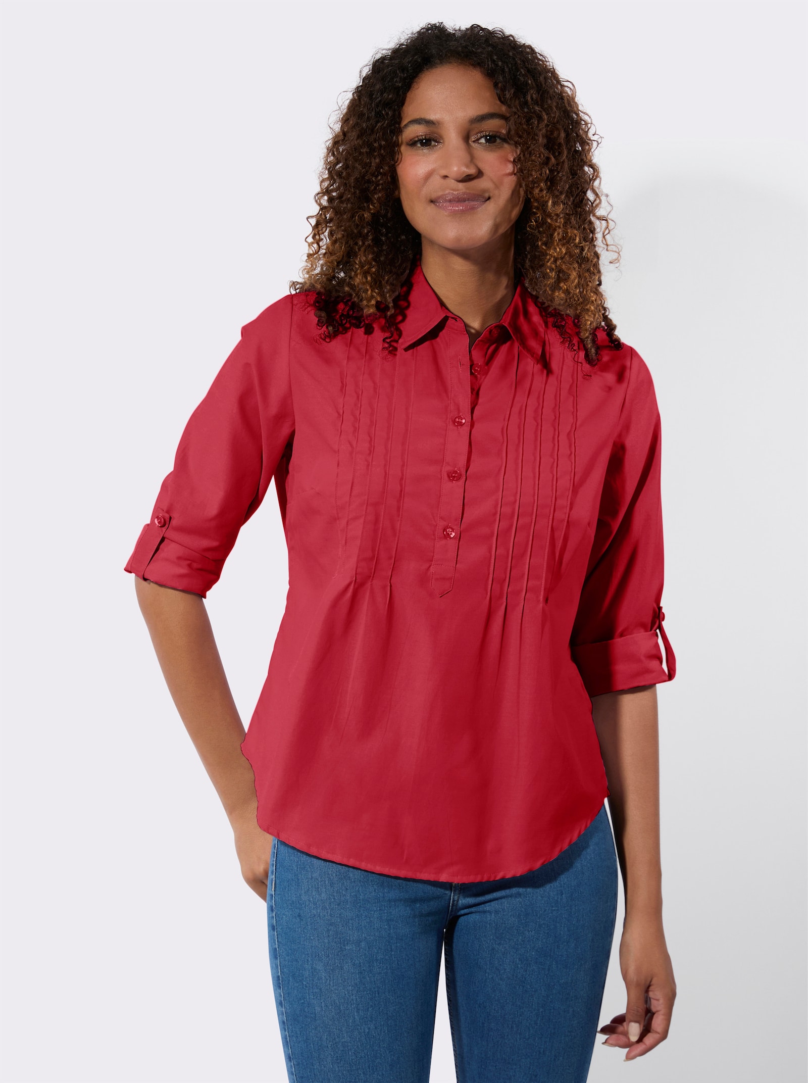 Overhemdblouse met opstroopbare mouwen - rood