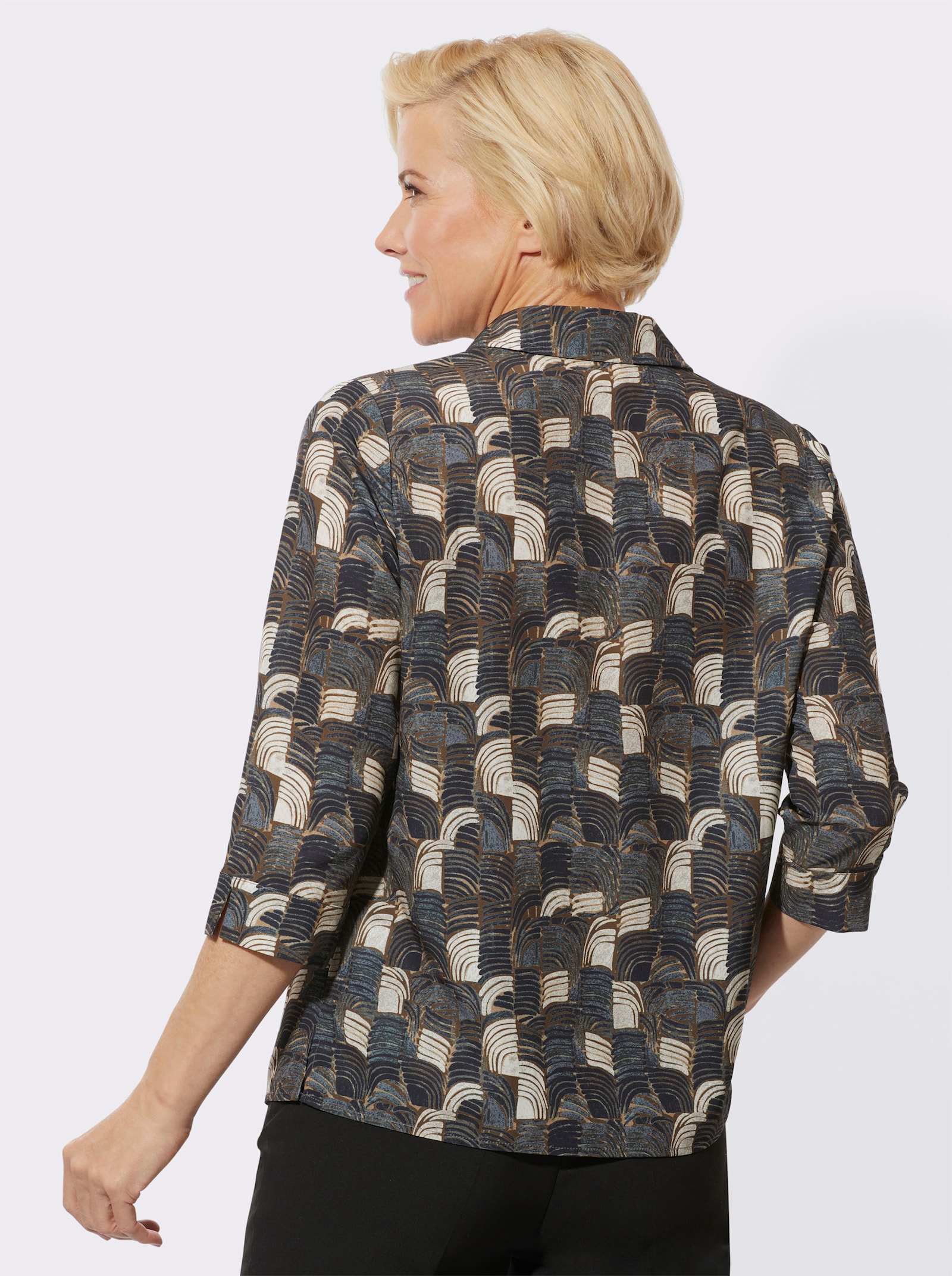 Blouse met print, van onderhoudsarm materiaal - beige/zwart geprint