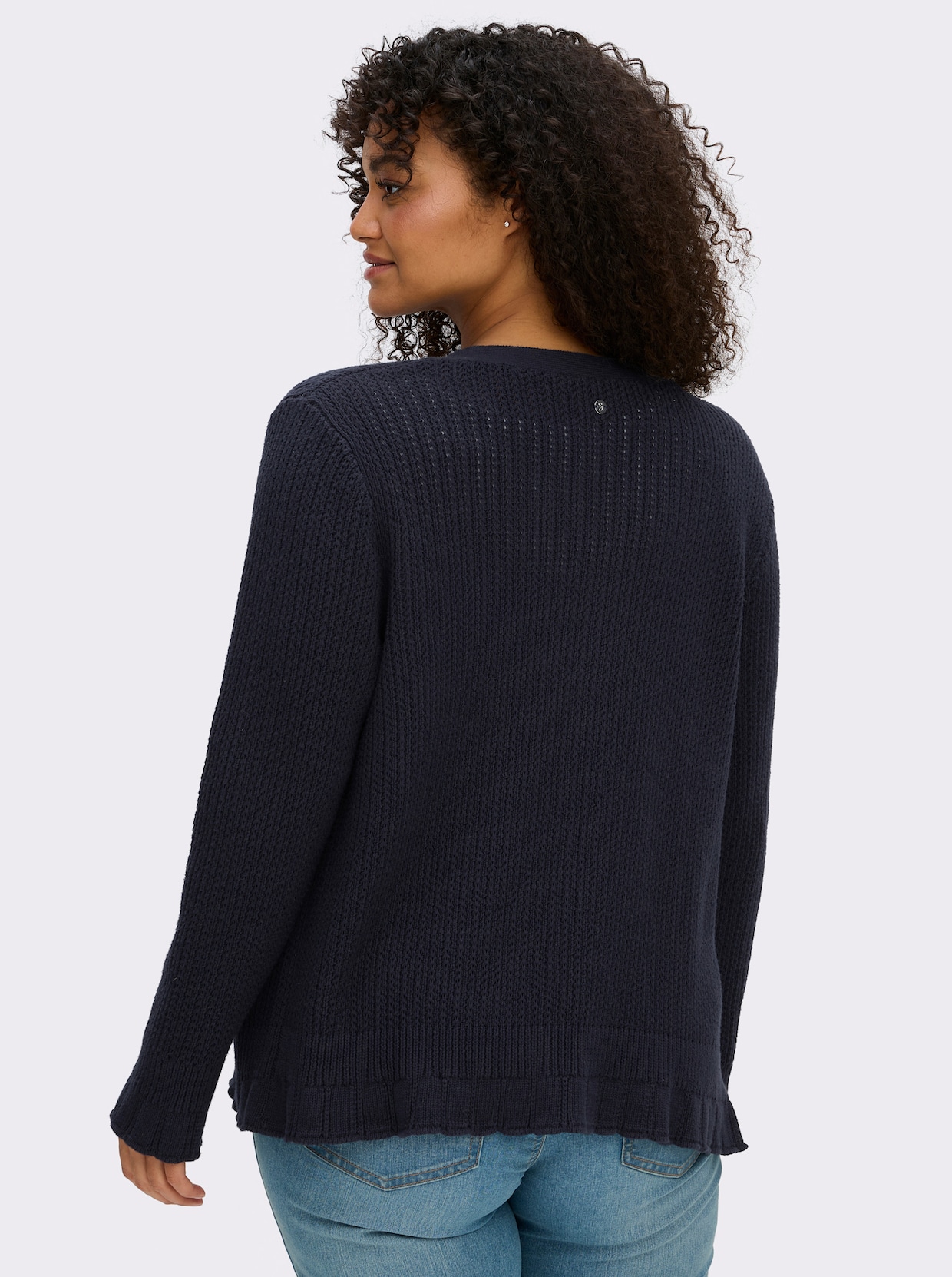 sheego Ajourstrickjacke mit V-Ausschnitt - tiefblau