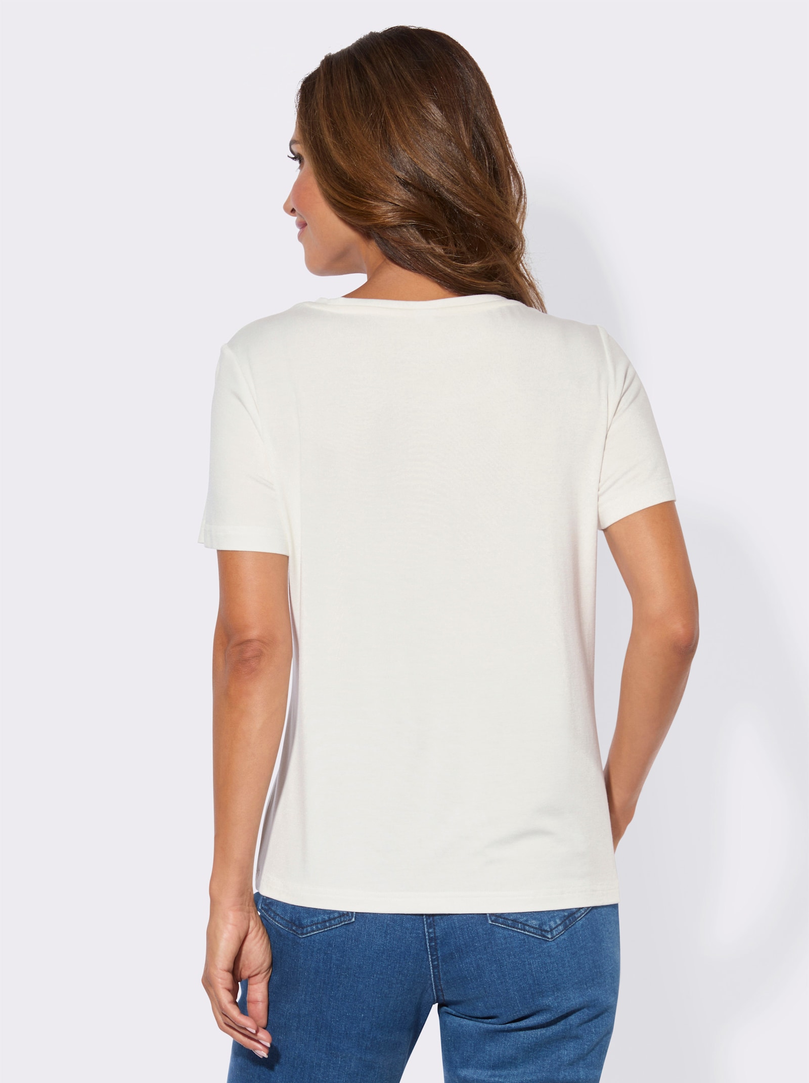 Rundhalsshirt mit platziertem Druck - ecru-himmelblau-bedruckt