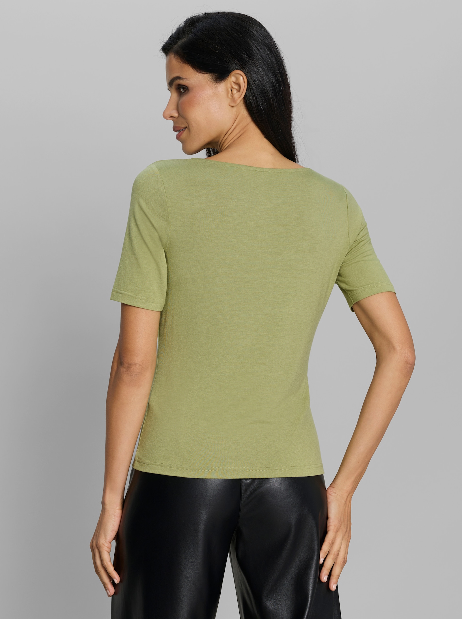 heine Kurzarmshirt mit Spitzenborte - schilf