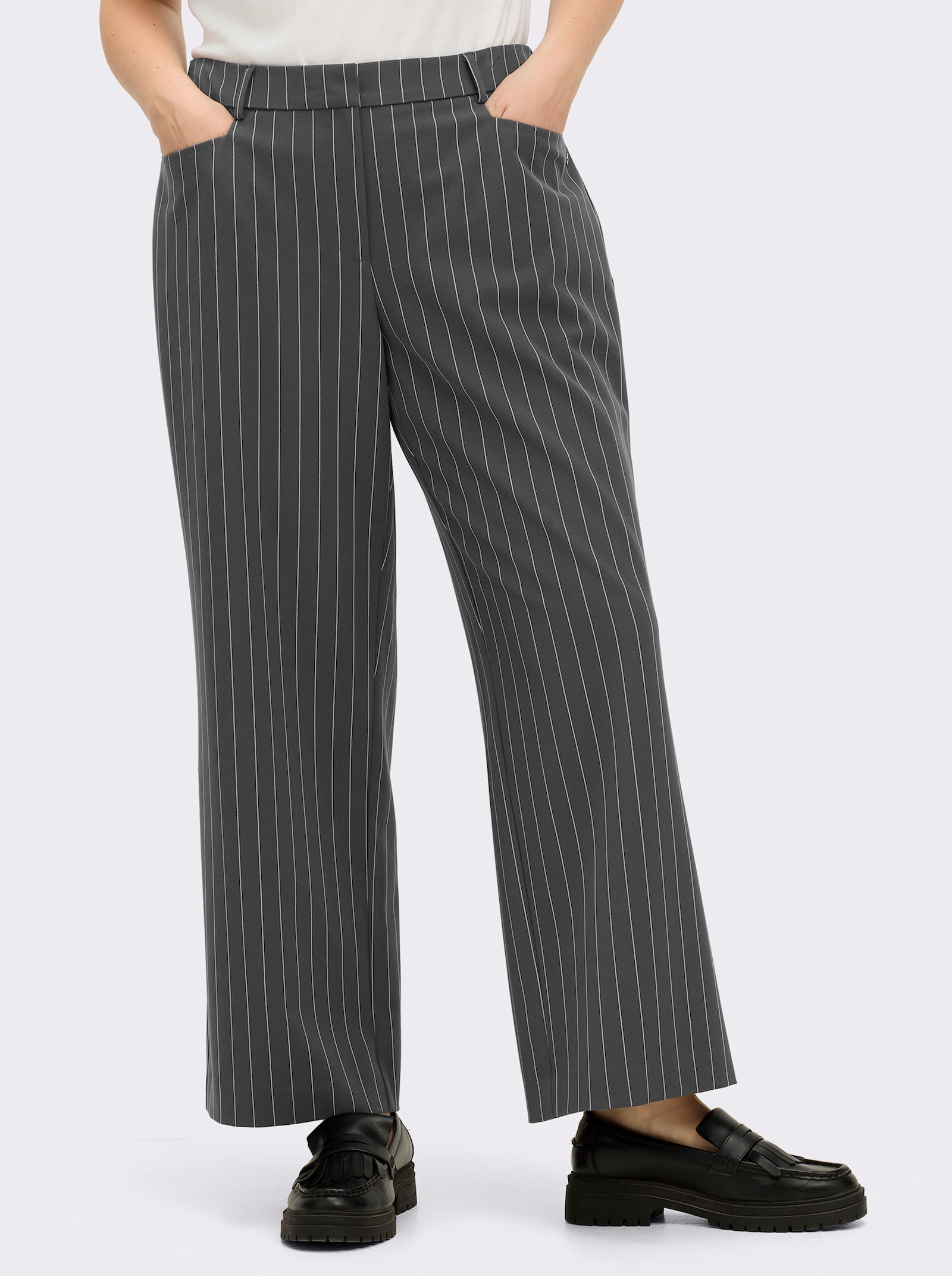 sheego Broek wijd, met krijtstrepen - grafiet/lichtgrijs gestreept