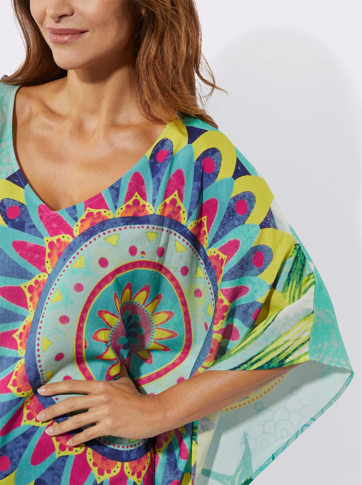 Chemisier coupe tunique - menthe-fuchsia imprimé