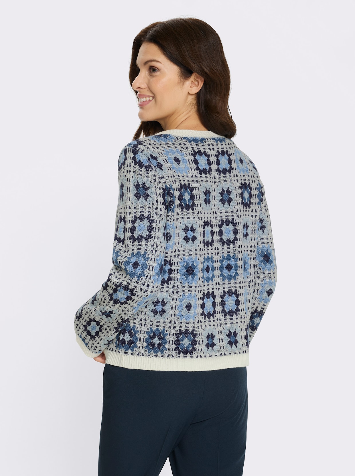 Cardigan im Patchwork-Muster - ecru-jeansblau-gemustert
