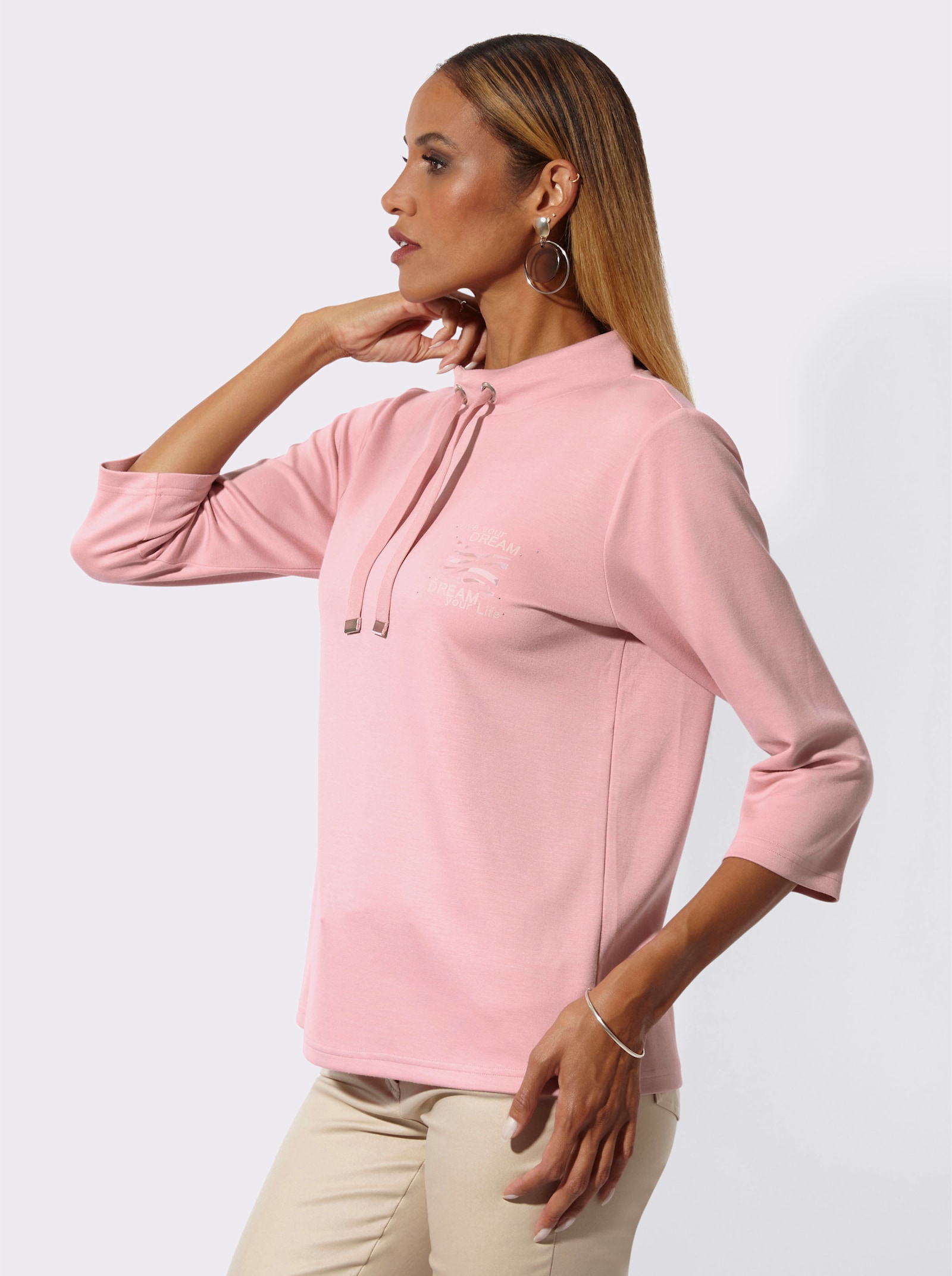 Sweatshirt mit Stehkragen - hortensie-sand-bedruckt